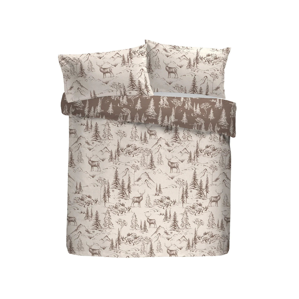 D & D Alpine Stag Brushed Cotton Duvet Cover Set - Natural