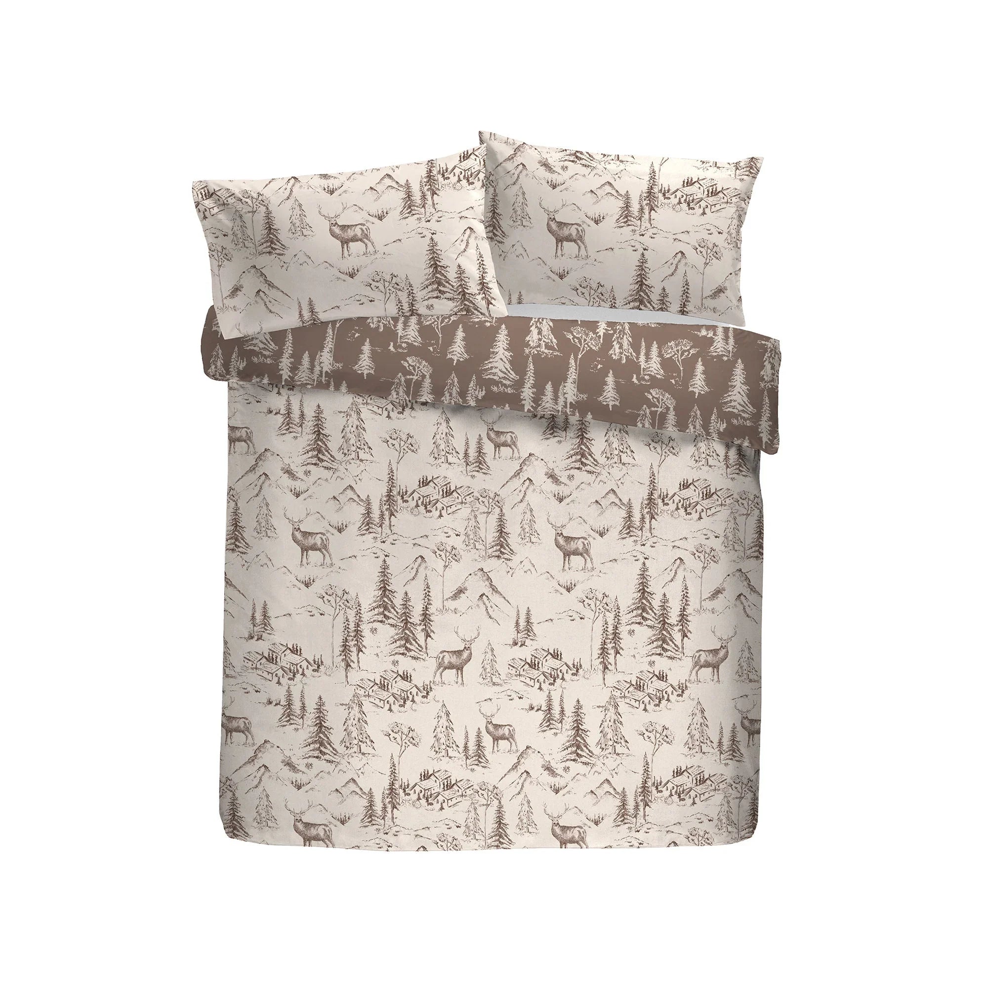 D & D Alpine Stag Brushed Cotton Duvet Cover Set - Natural