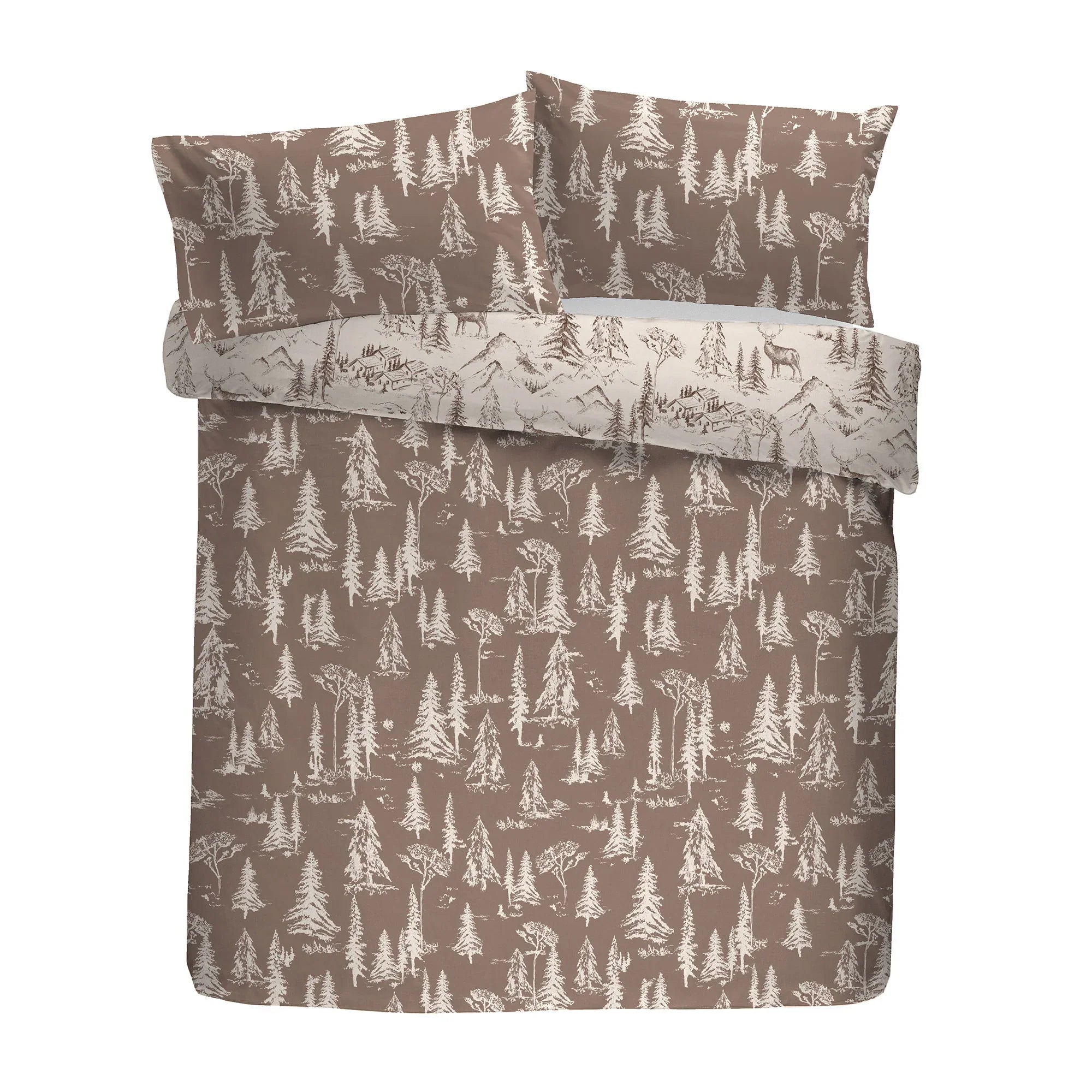 D & D Alpine Stag Brushed Cotton Duvet Cover Set - Natural