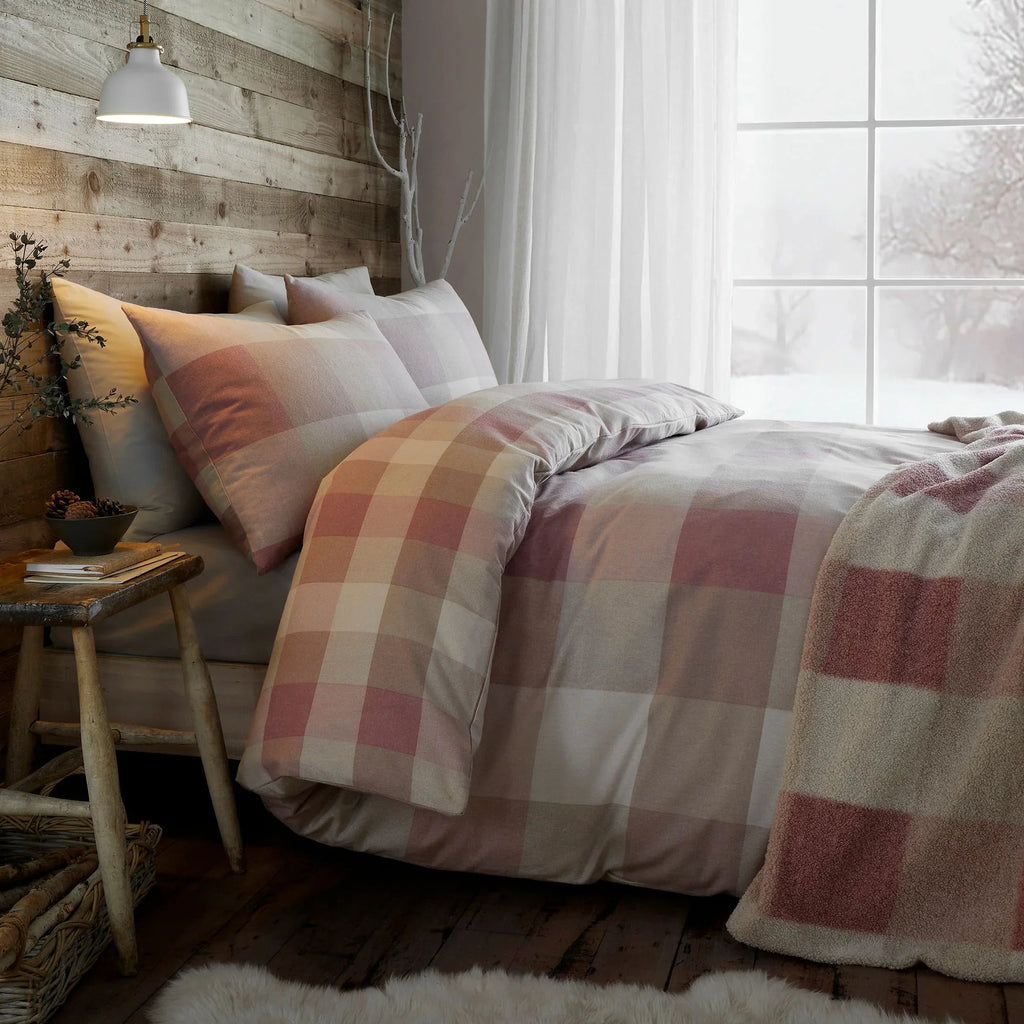 Appletree Hygge Ashford Check Brushed Cotton Duvet Cover Set - Natural
