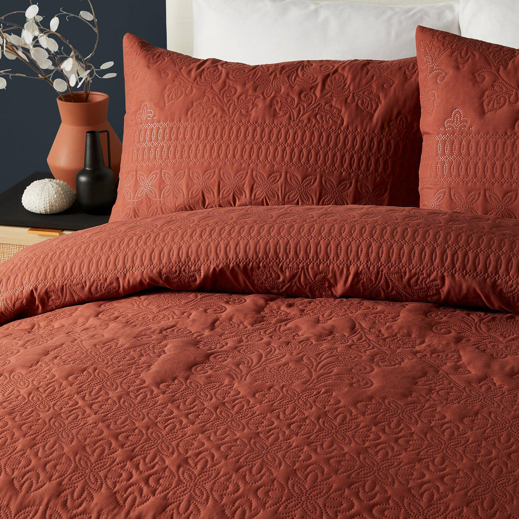 Serene Avery Stripe Duvet Cover Set - Terracotta