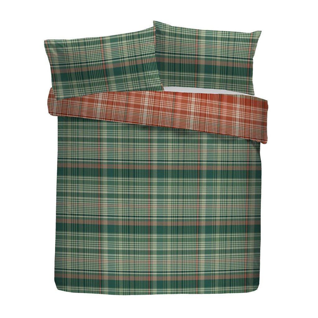 D & D Bennet Check Brushed Cotton Duvet Cover Set - Green