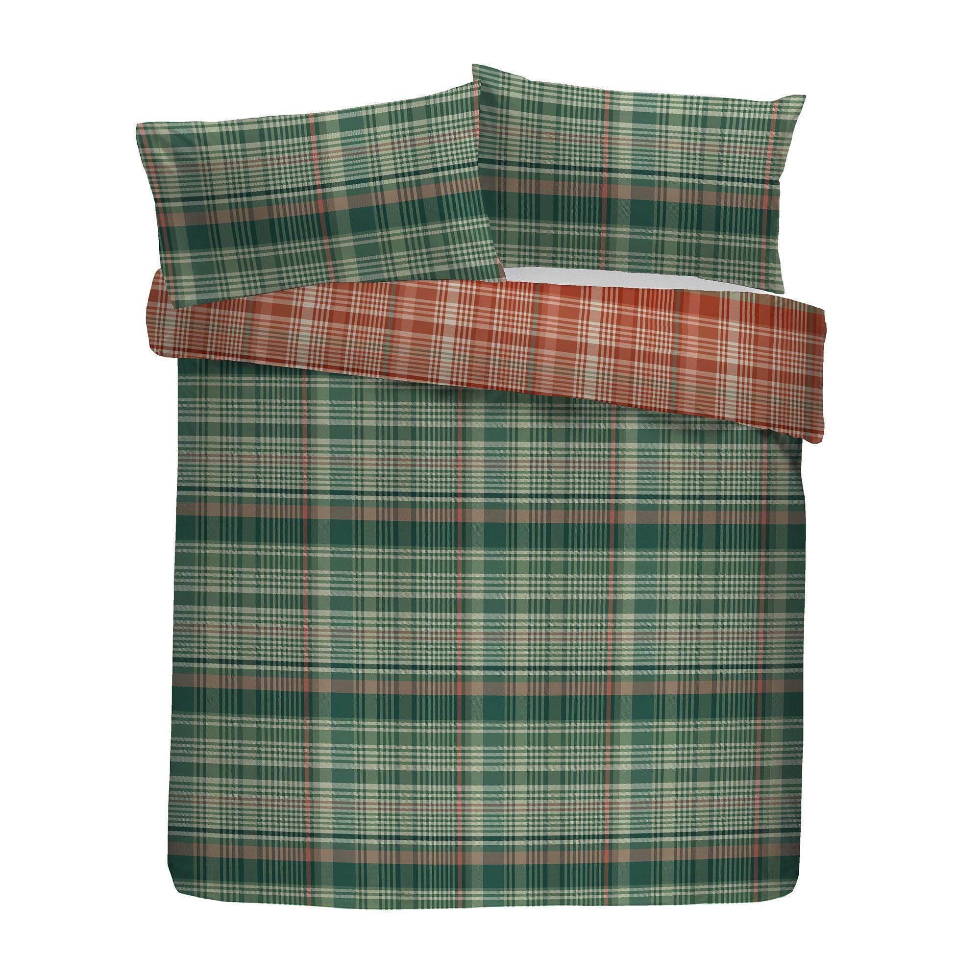D & D Bennet Check Brushed Cotton Duvet Cover Set - Green