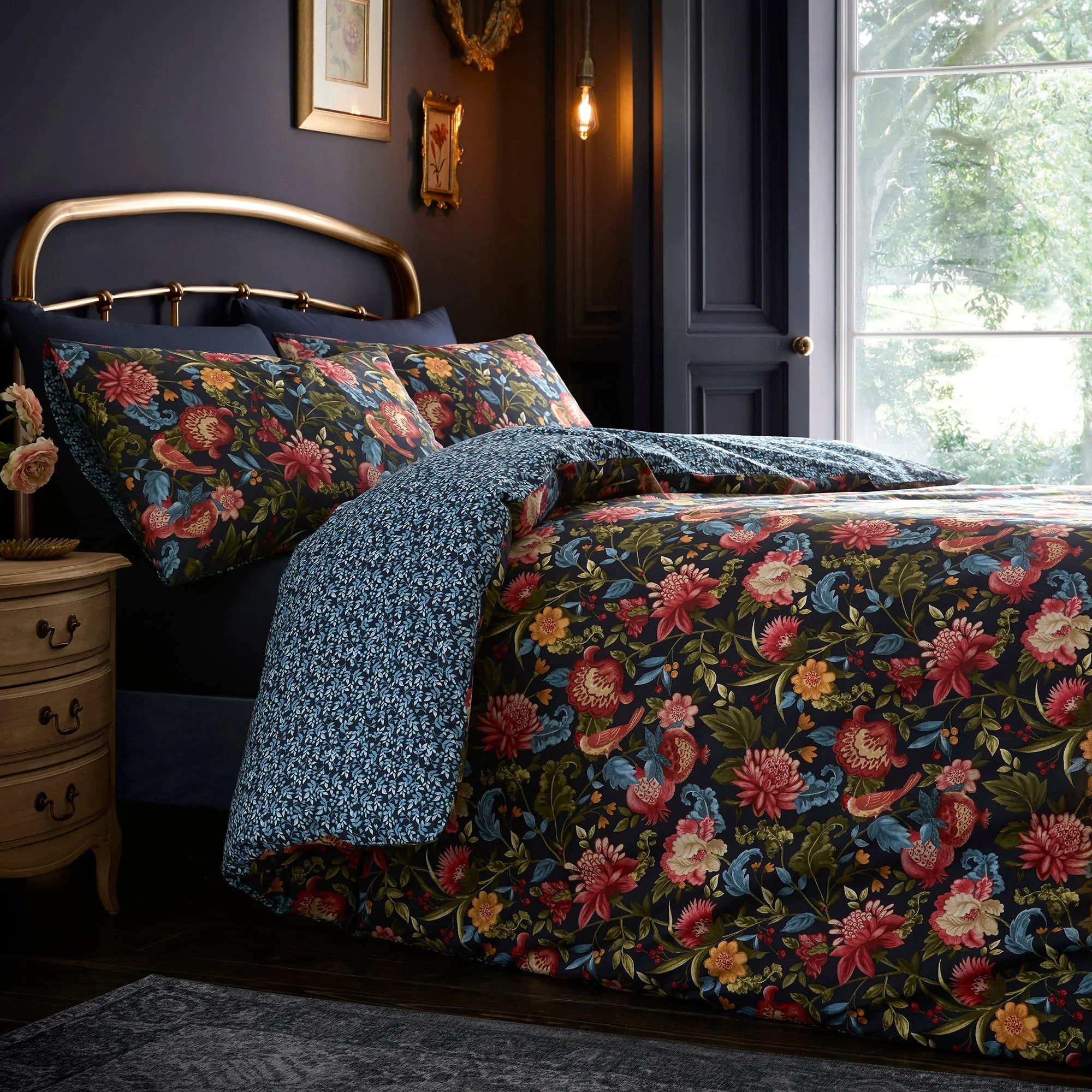 D & D Design Bejewelled Cotton Duvet Cover Set - Navy