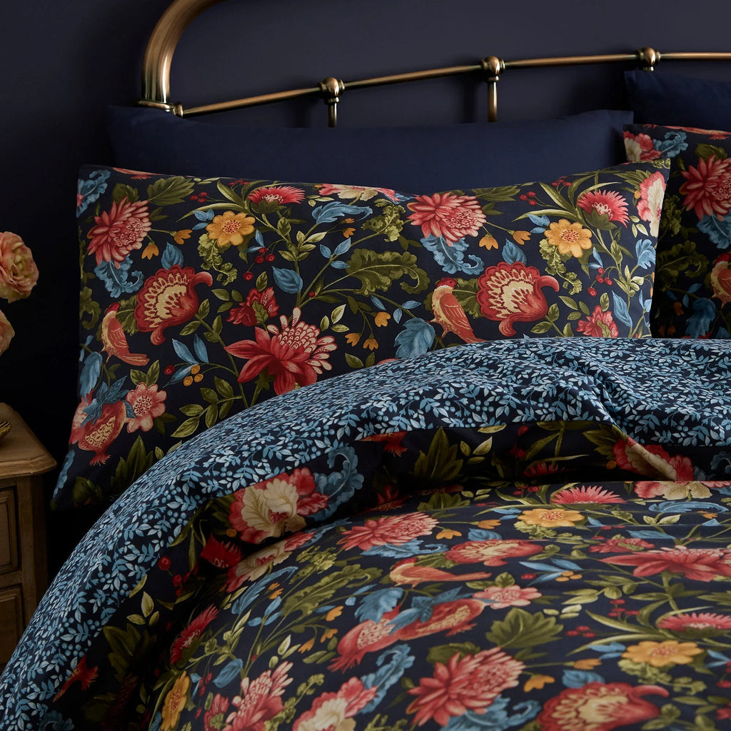 D & D Design Bejewelled Cotton Duvet Cover Set - Navy