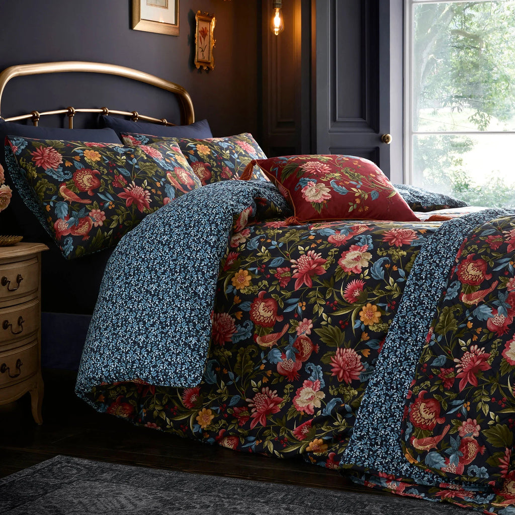 D & D Design Bejewelled Cotton Duvet Cover Set - Navy