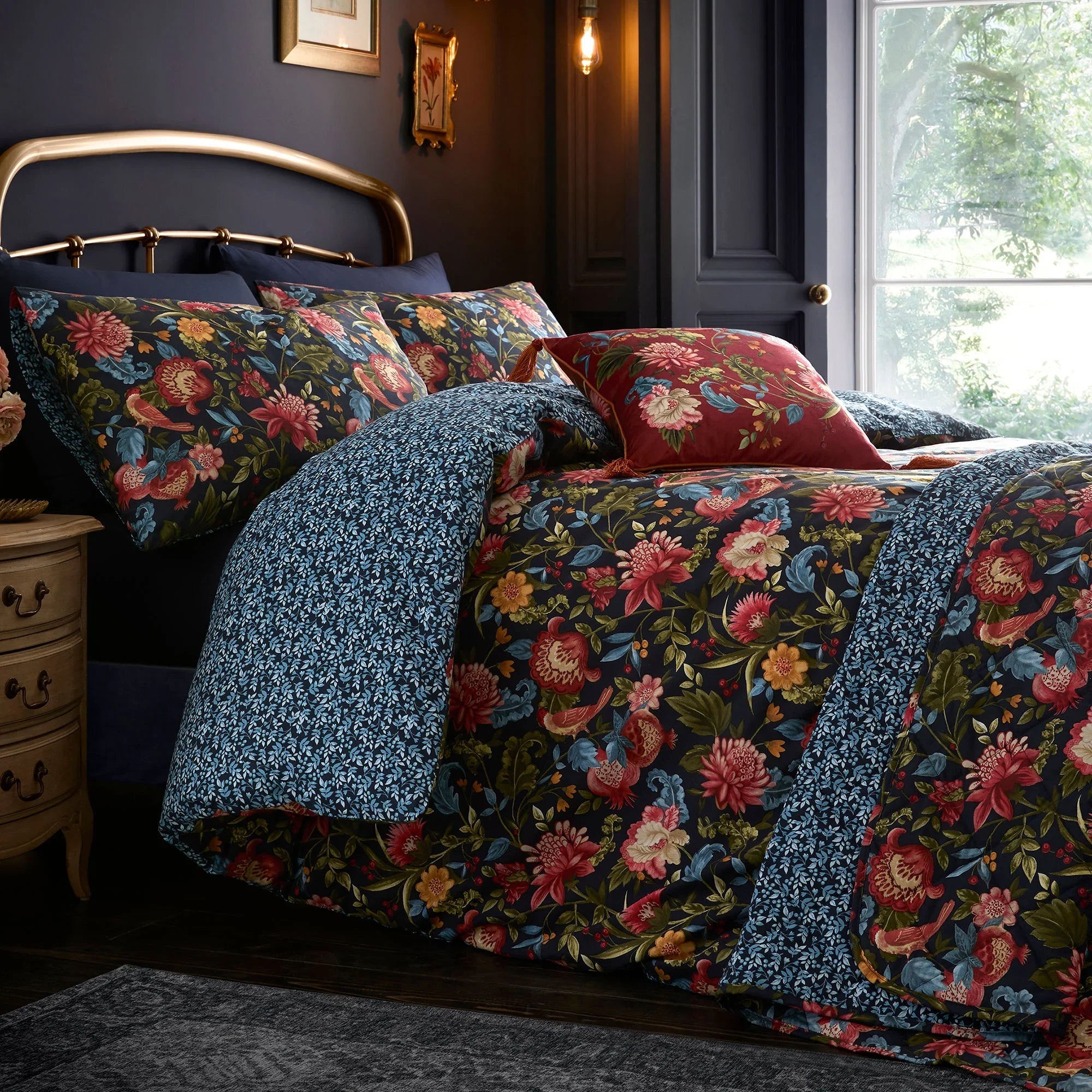 D & D Design Bejewelled Cotton Duvet Cover Set - Navy