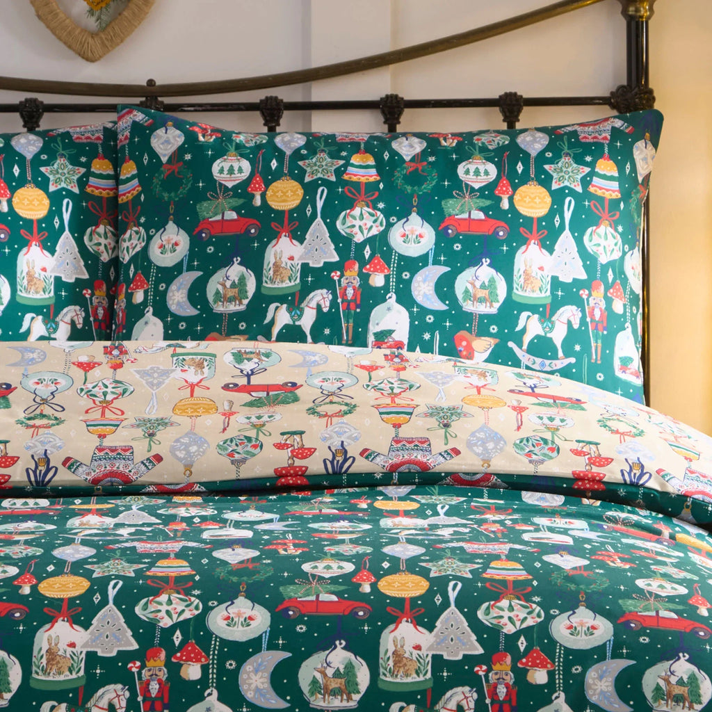 Fusion Christmas Ornaments Festive Duvet Cover Set - Green