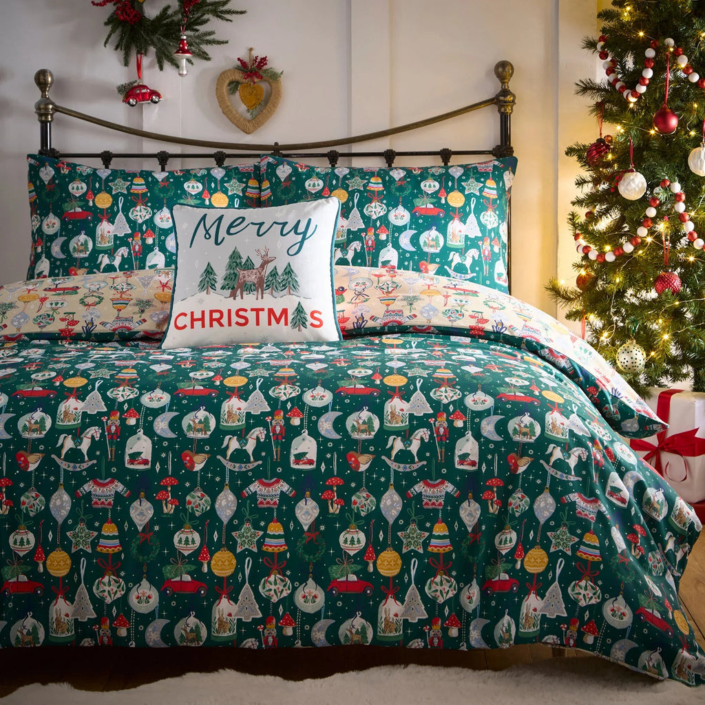 Fusion Christmas Ornaments Festive Duvet Cover Set - Green