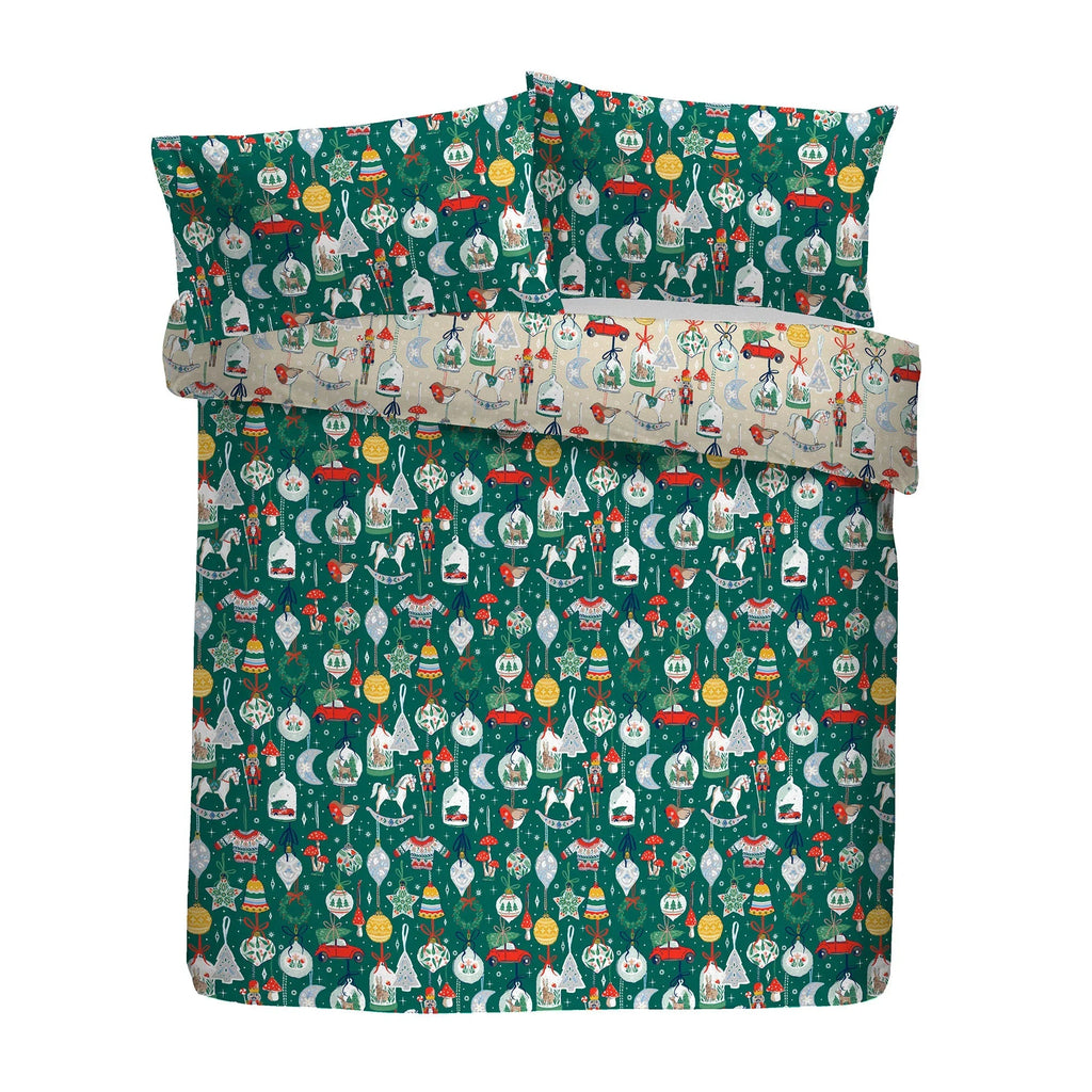 Fusion Christmas Ornaments Festive Duvet Cover Set - Green