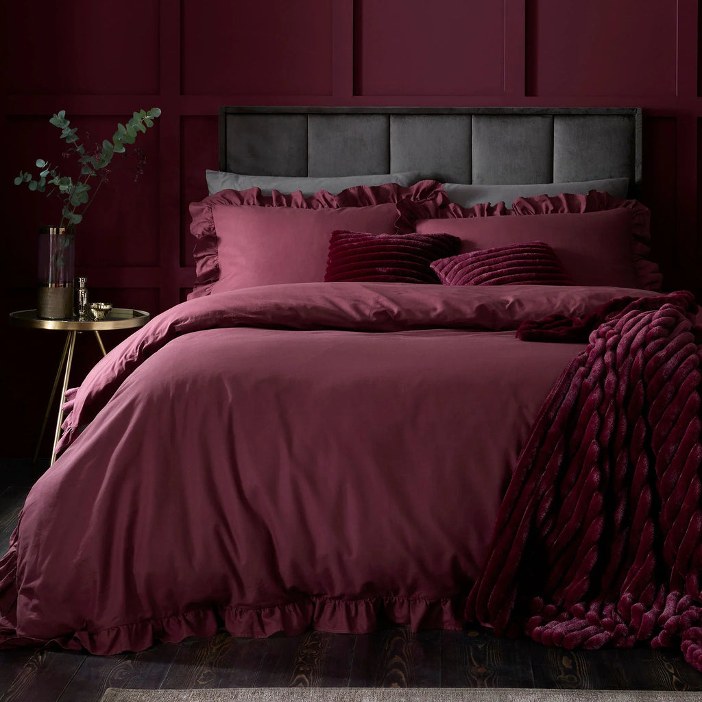 Appletree Hygge Cassia Frill Cotton Duvet Cover Set - Berry