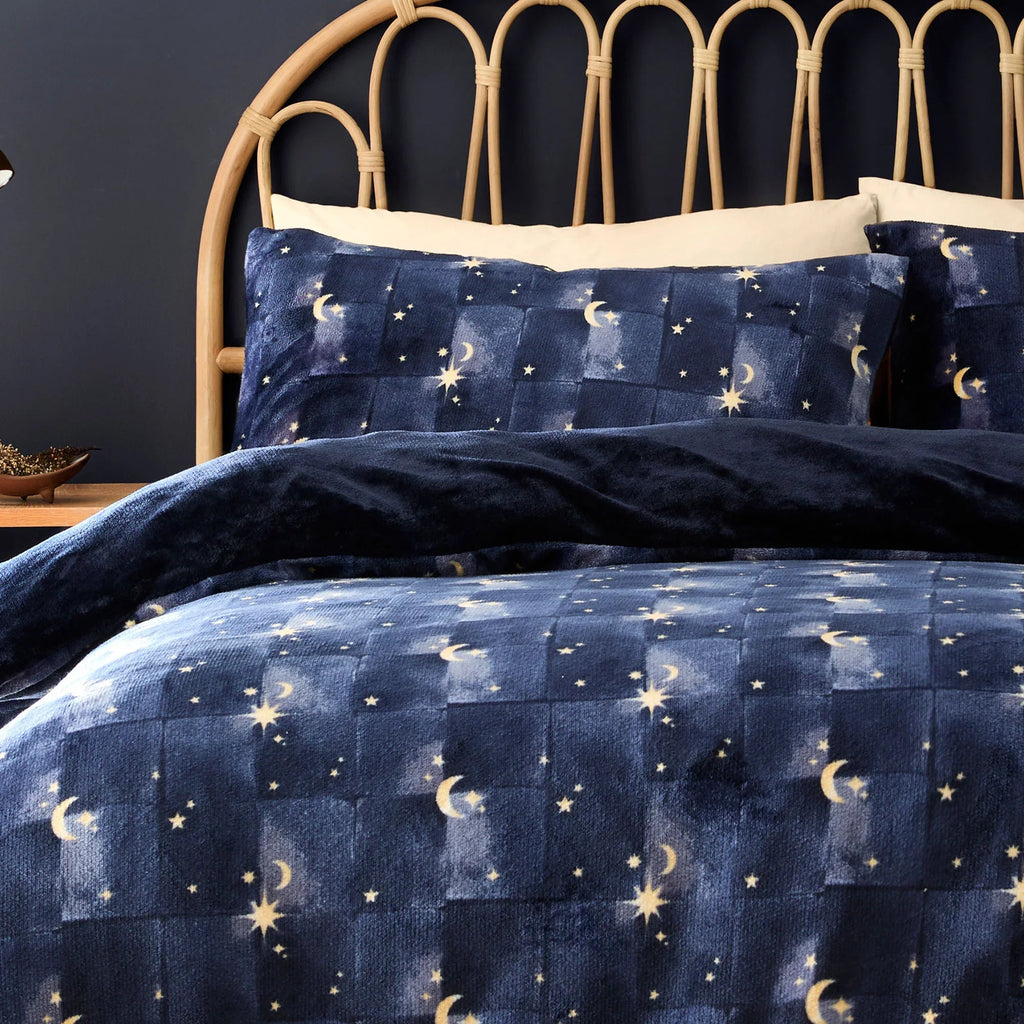 Fusion Snug Cosmic Star Sherpa Reverse Duvet Cover Set - Navy