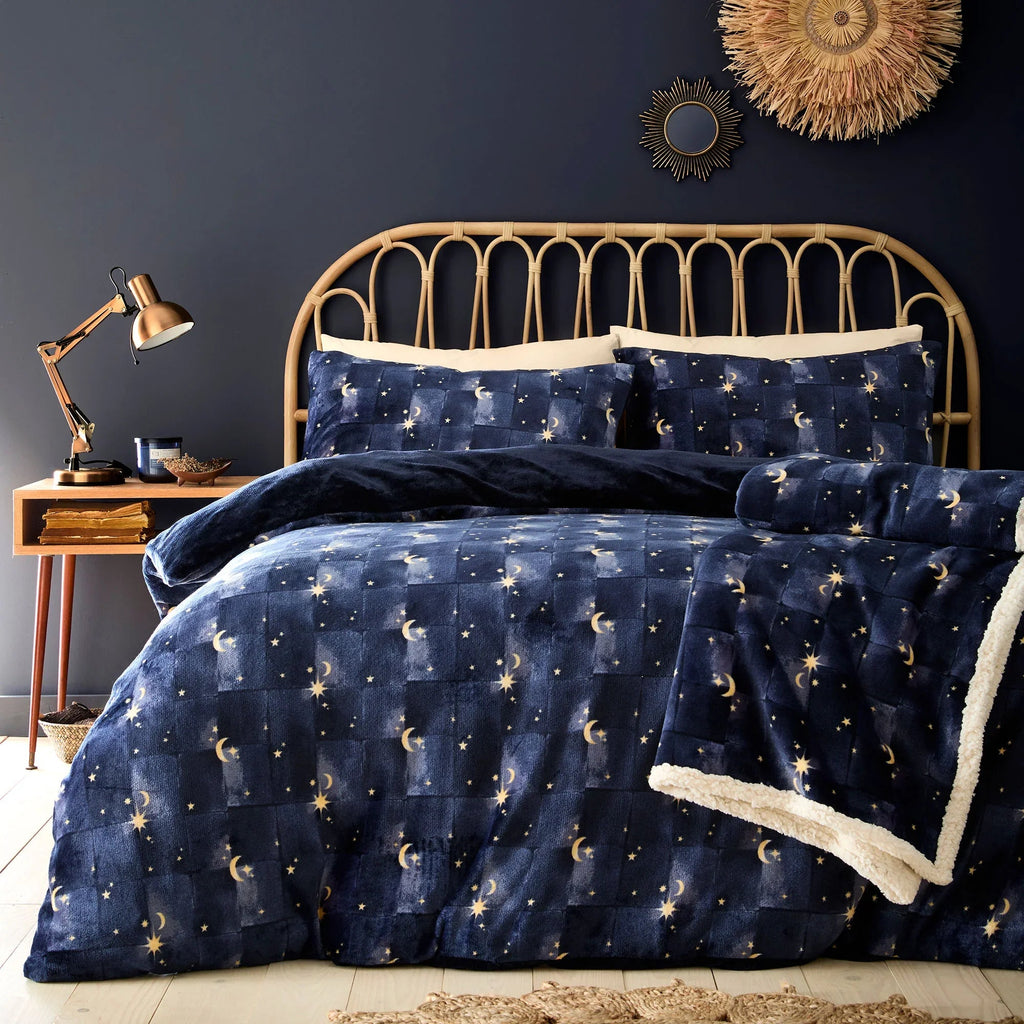 Fusion Snug Cosmic Star Sherpa Reverse Duvet Cover Set - Navy