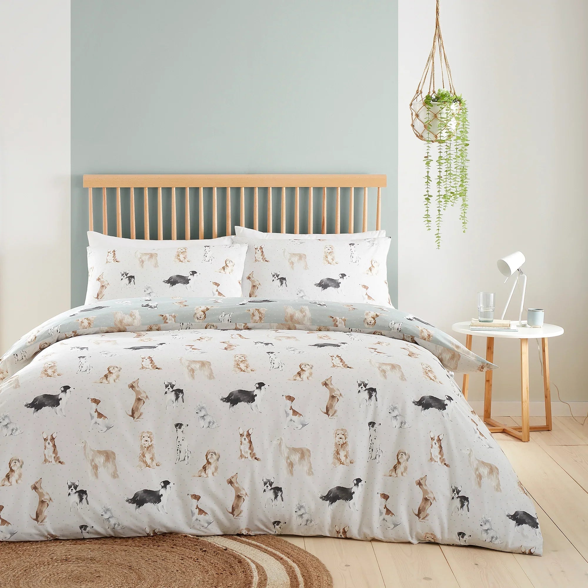 Fusion Friends Cute Dogs Duvet Cover Set - Duck Egg
