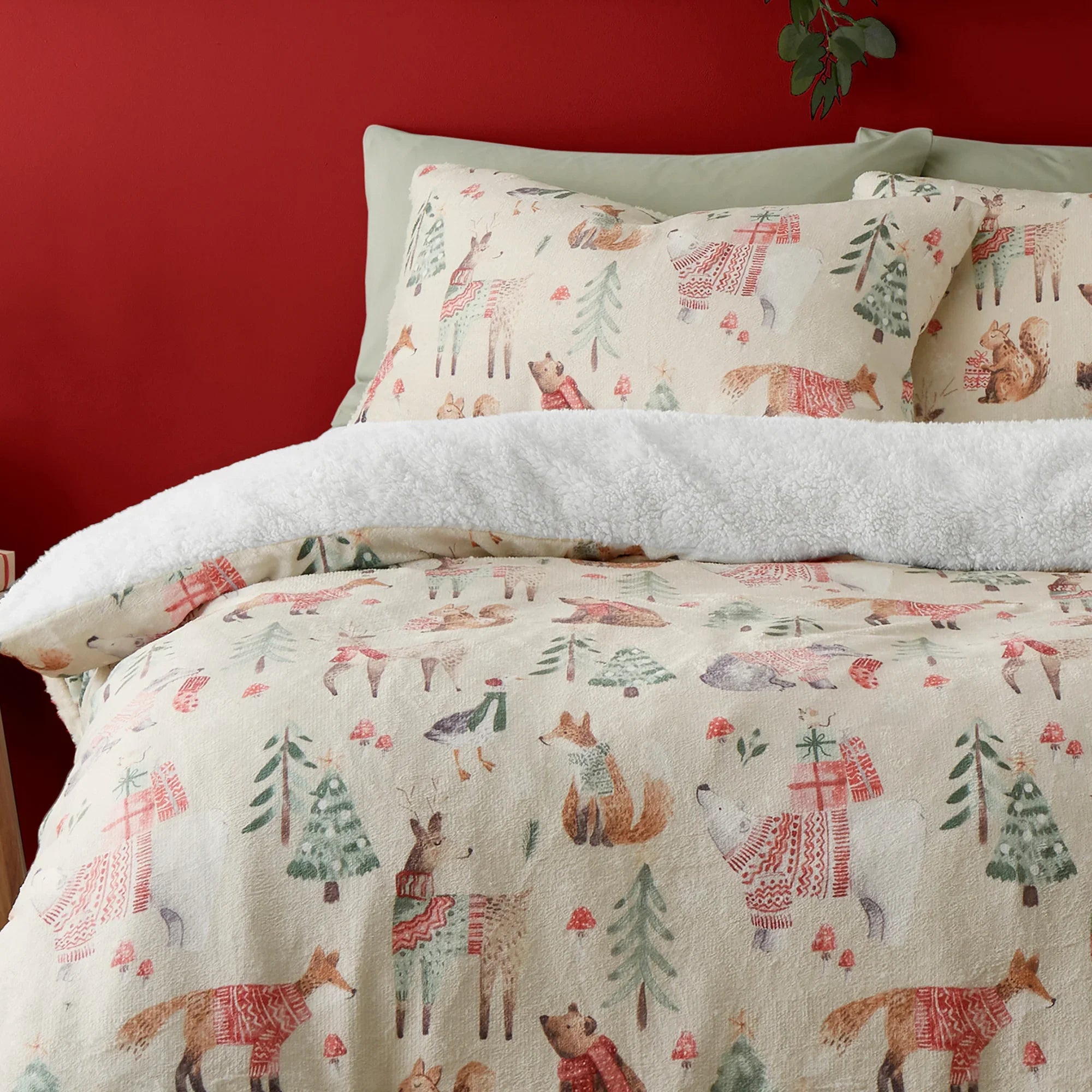Fusion Christmas Woodland Animals Duvet Cover Set - Natural