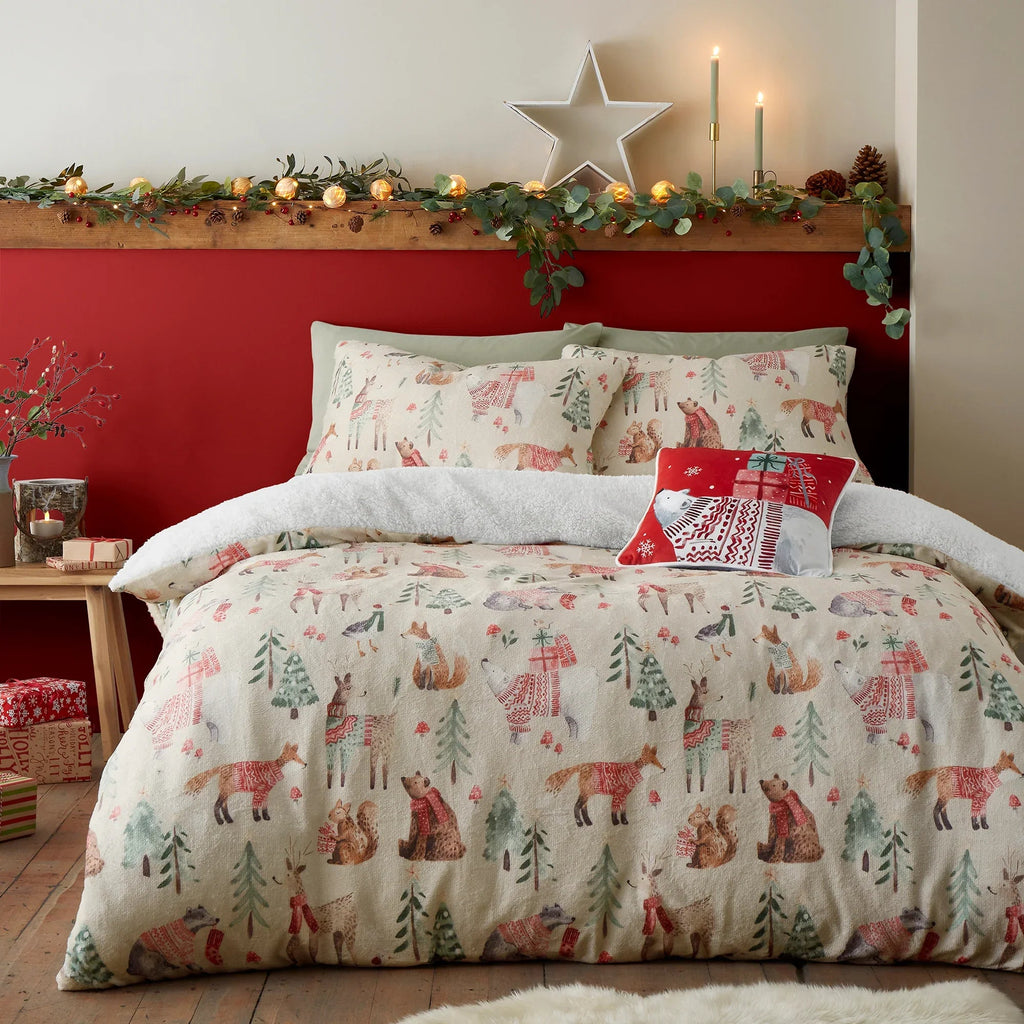 Fusion Christmas Woodland Animals Duvet Cover Set - Natural