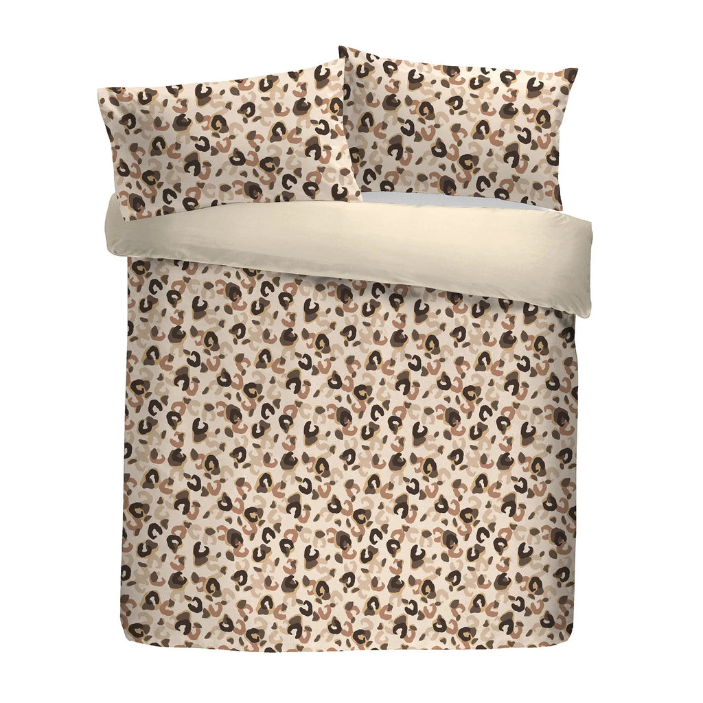 Fusion Snug Cosy Leopard Sherpa Reverse Duvet Cover Set - Natural