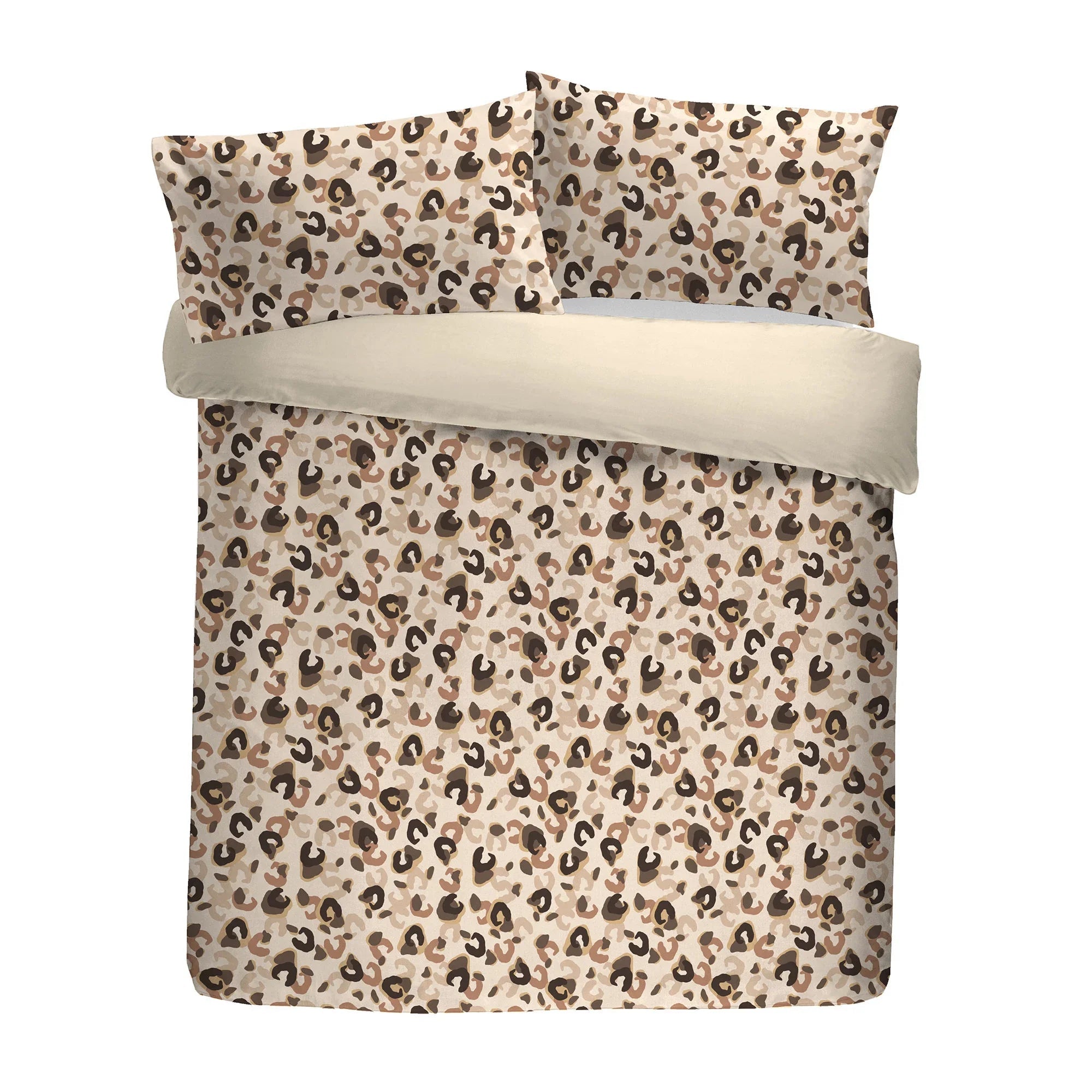 Fusion Snug Cosy Leopard Sherpa Reverse Duvet Cover Set - Natural