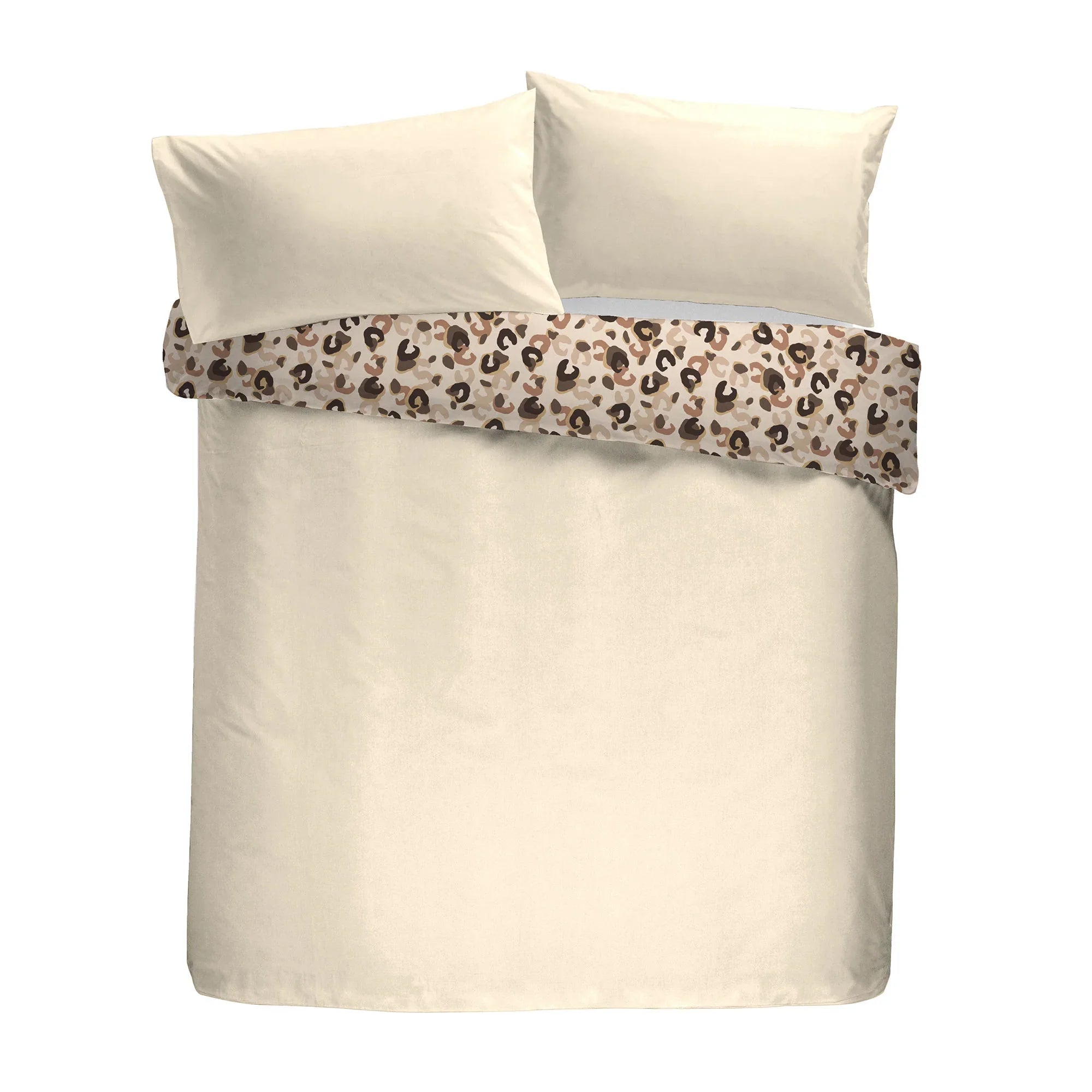 Fusion Snug Cosy Leopard Sherpa Reverse Duvet Cover Set - Natural