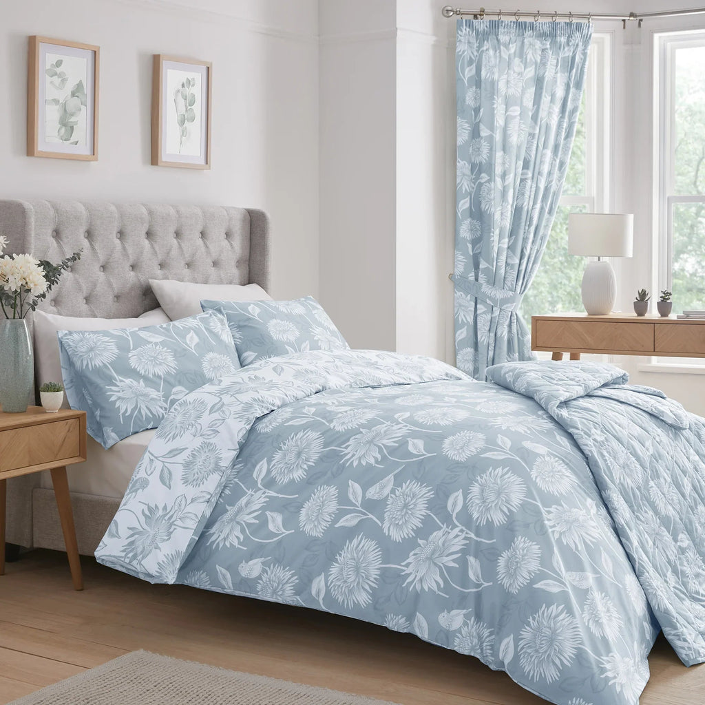 D & D Chrysanthemum Duvet Cover Set - Blue