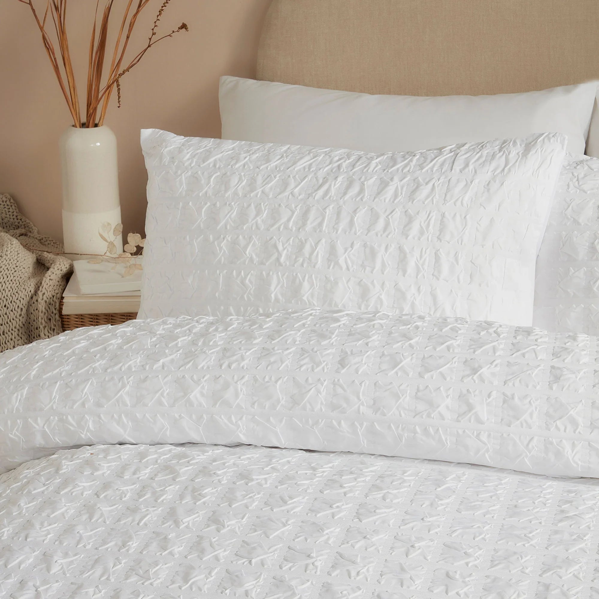 Serene Embossed Grid Duvet Cover Set - White