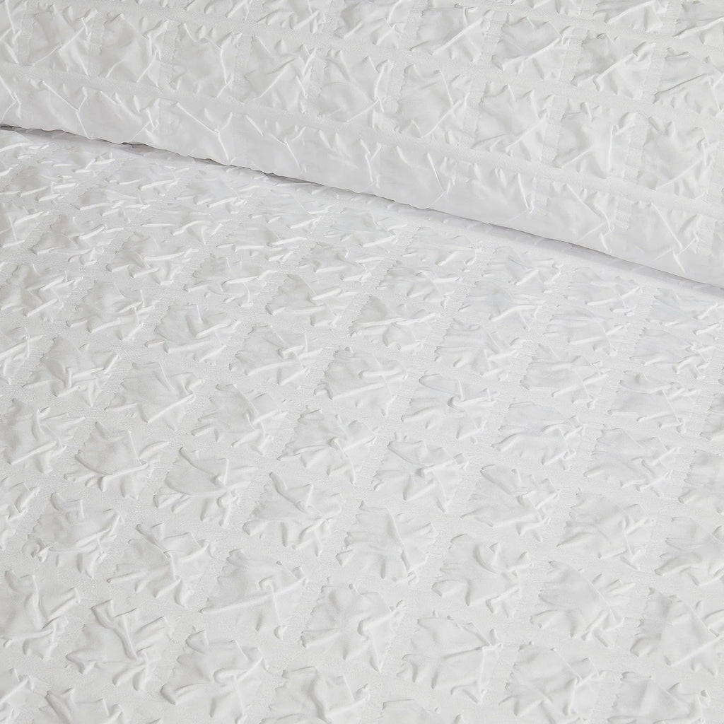 Serene Embossed Grid Duvet Cover Set - White