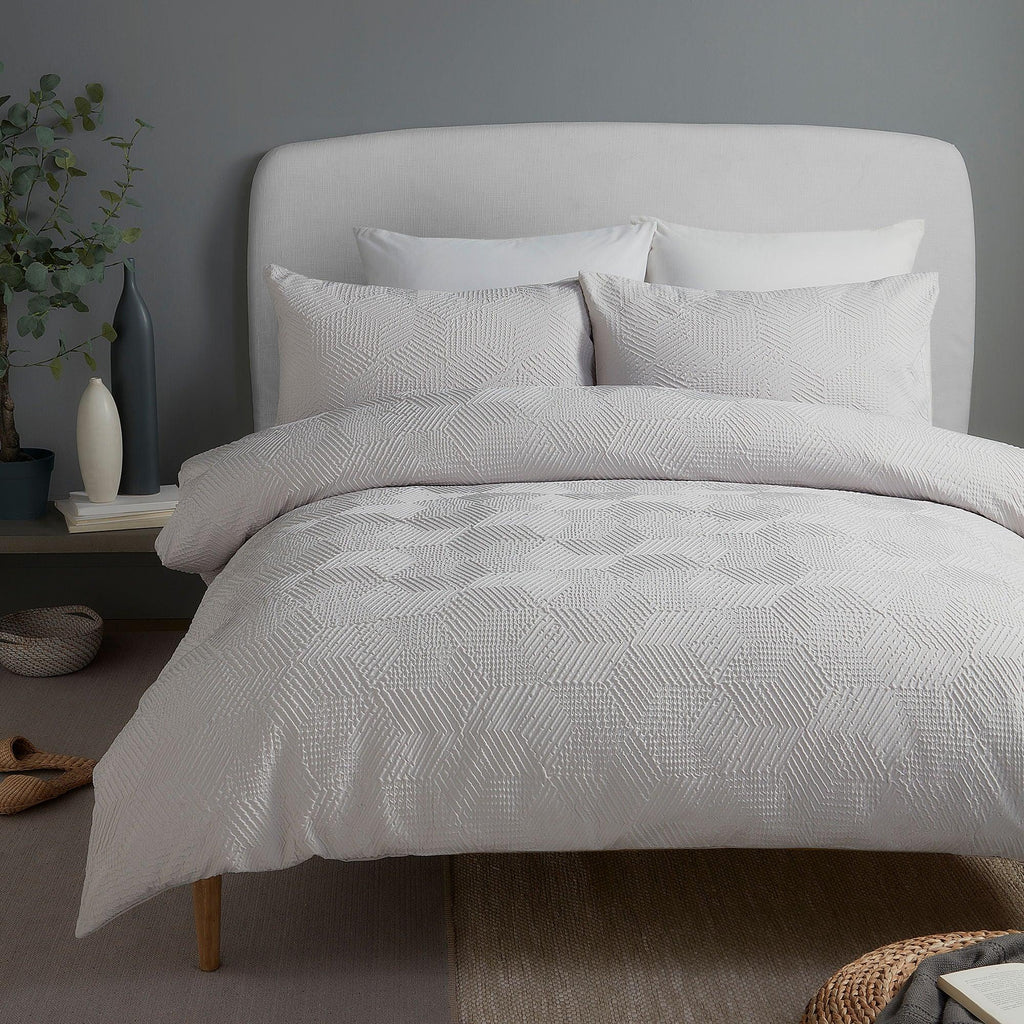 Serene Embossed Geo Duvet Cover Set - Grey