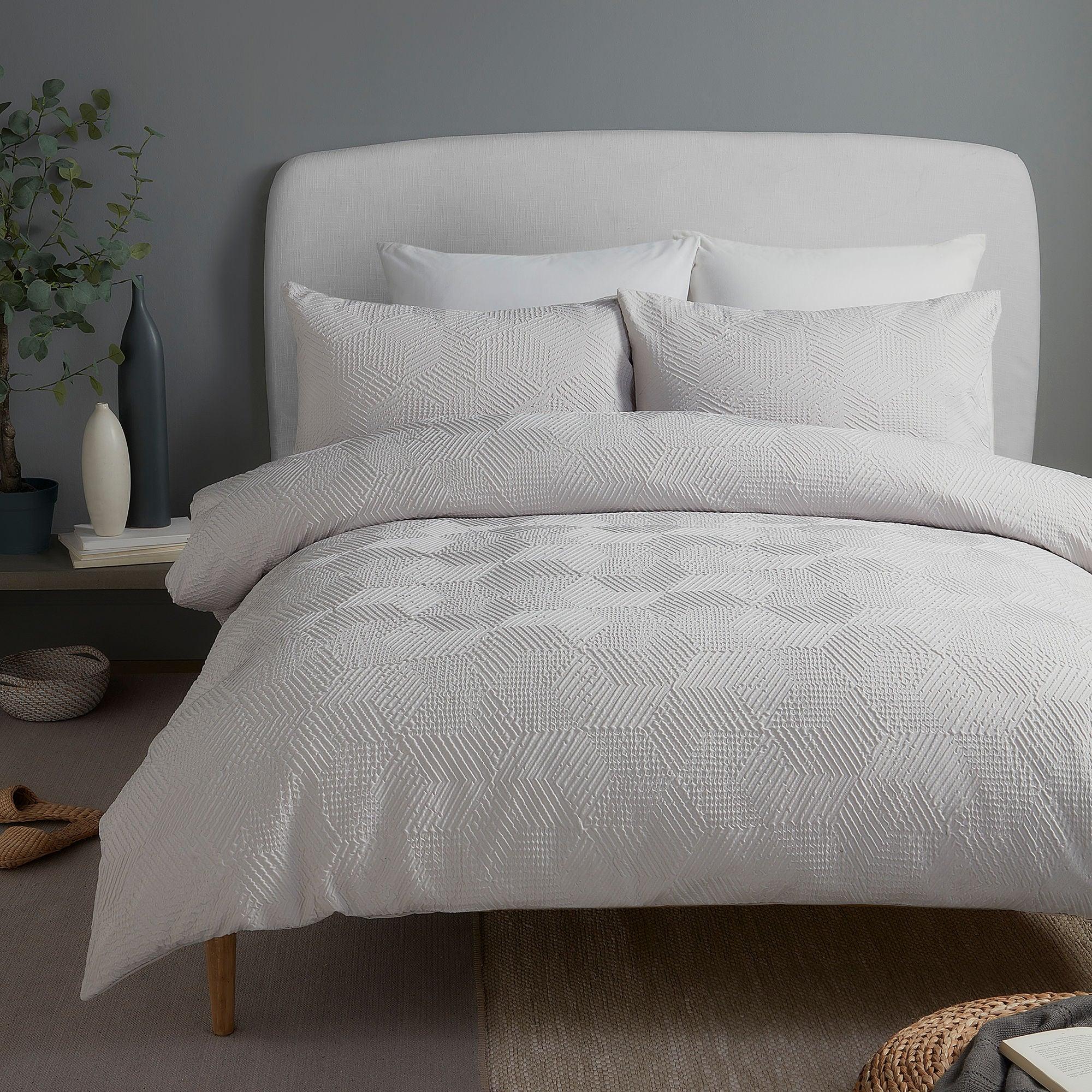 Serene Embossed Geo Duvet Cover Set - Grey