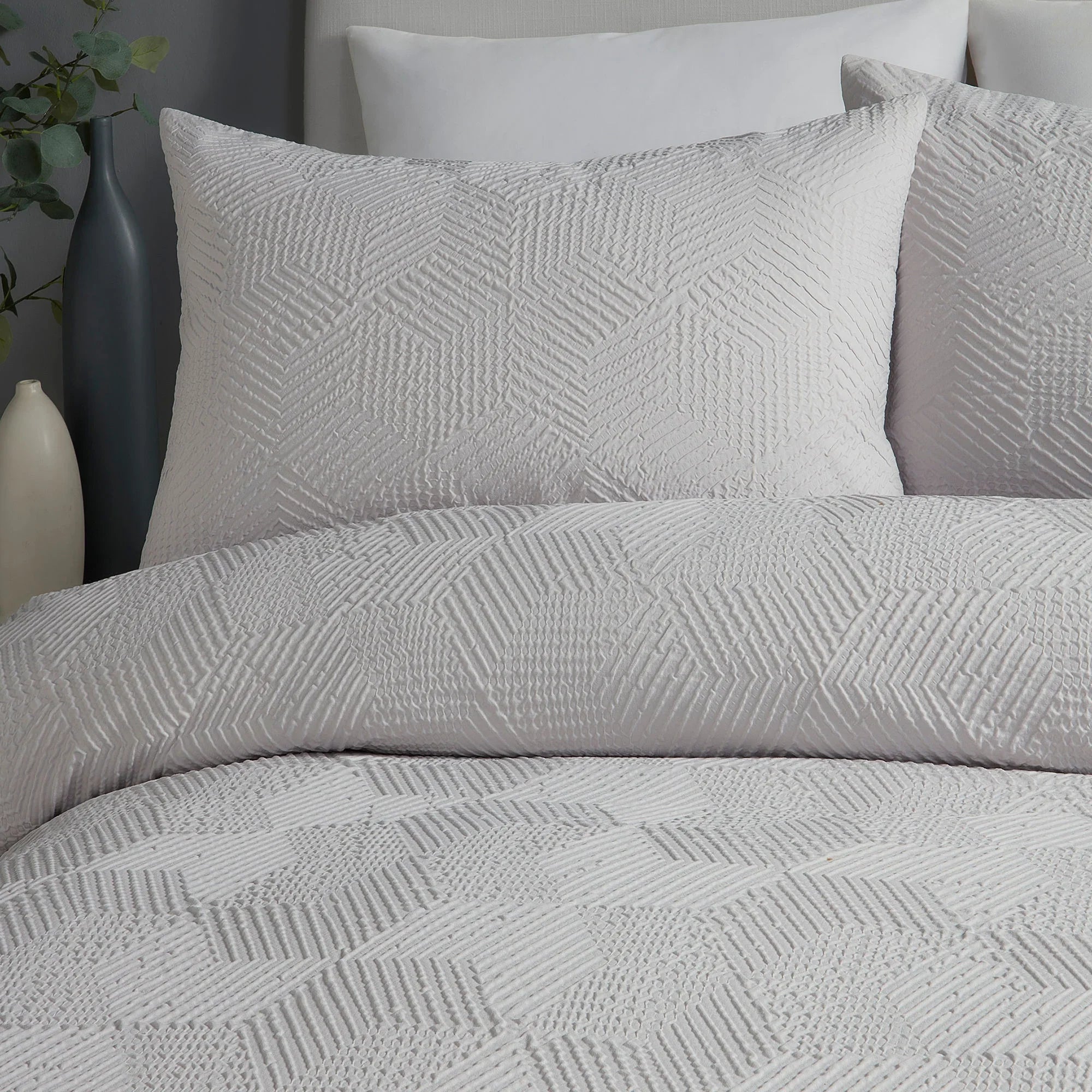 Serene Embossed Geo Duvet Cover Set - Grey