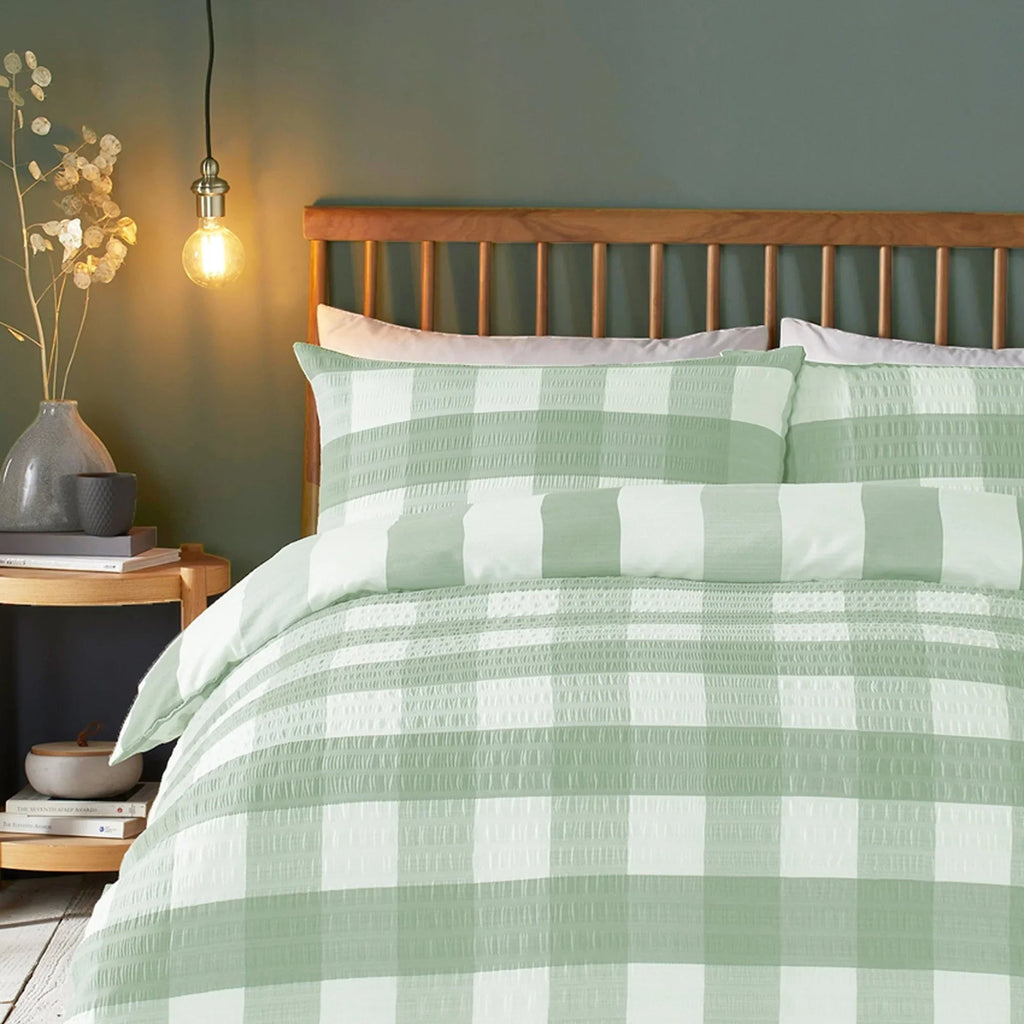 Fusion Seersucker Gingham Duvet Cover Set - Green