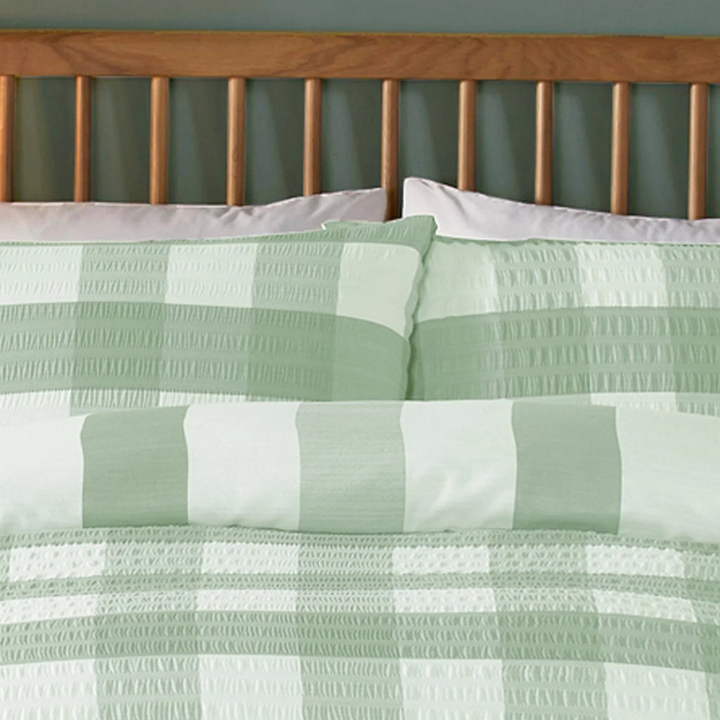 Fusion Seersucker Gingham Duvet Cover Set - Green