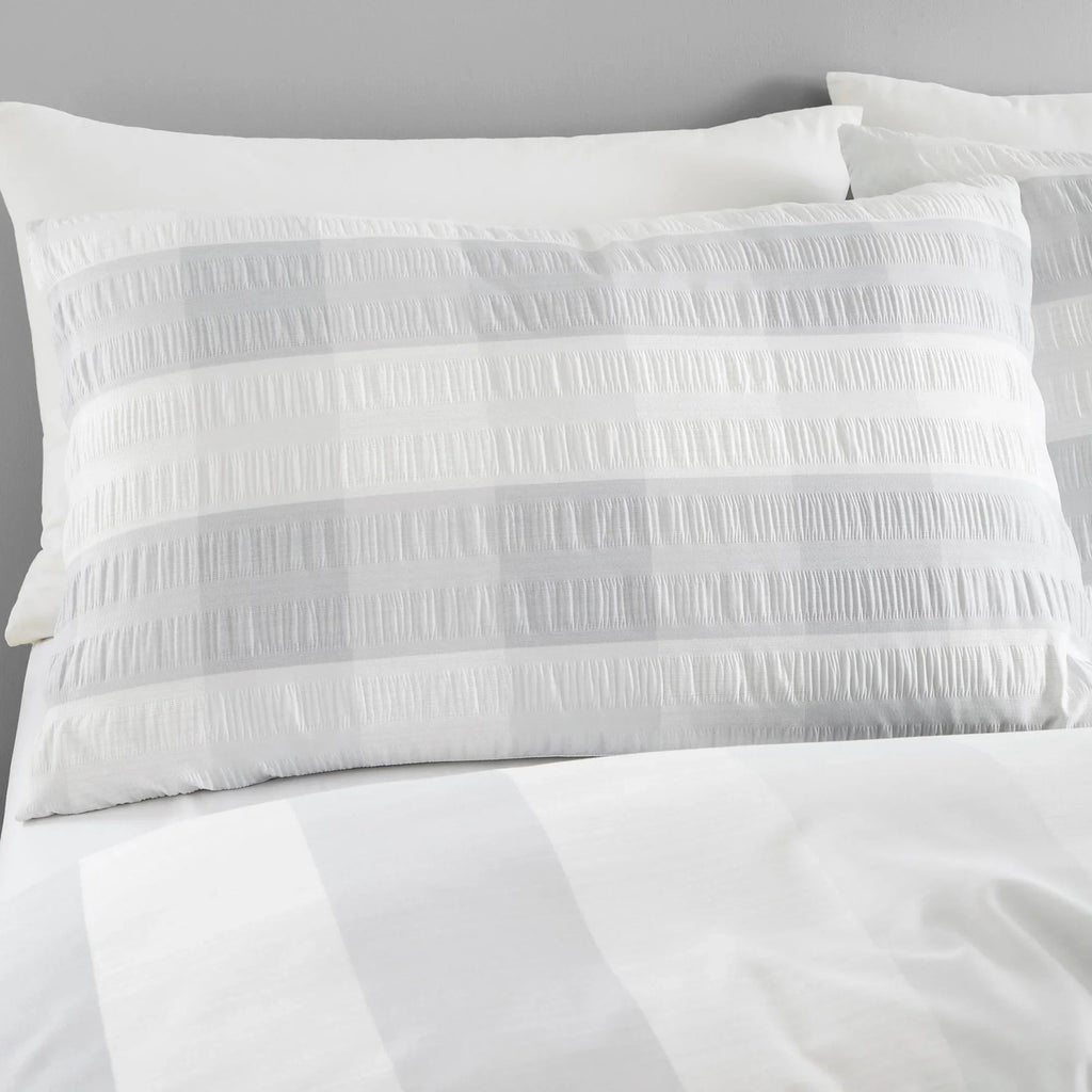 Fusion Seersucker Gingham Duvet Cover Set - Silver