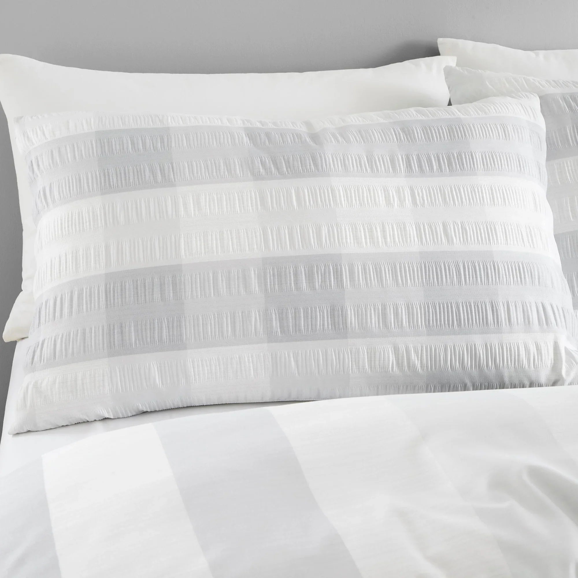 Fusion Seersucker Gingham Duvet Cover Set - Silver