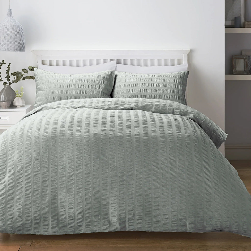 Serene Honley Seersucker Duvet Cover Set - Duck Egg