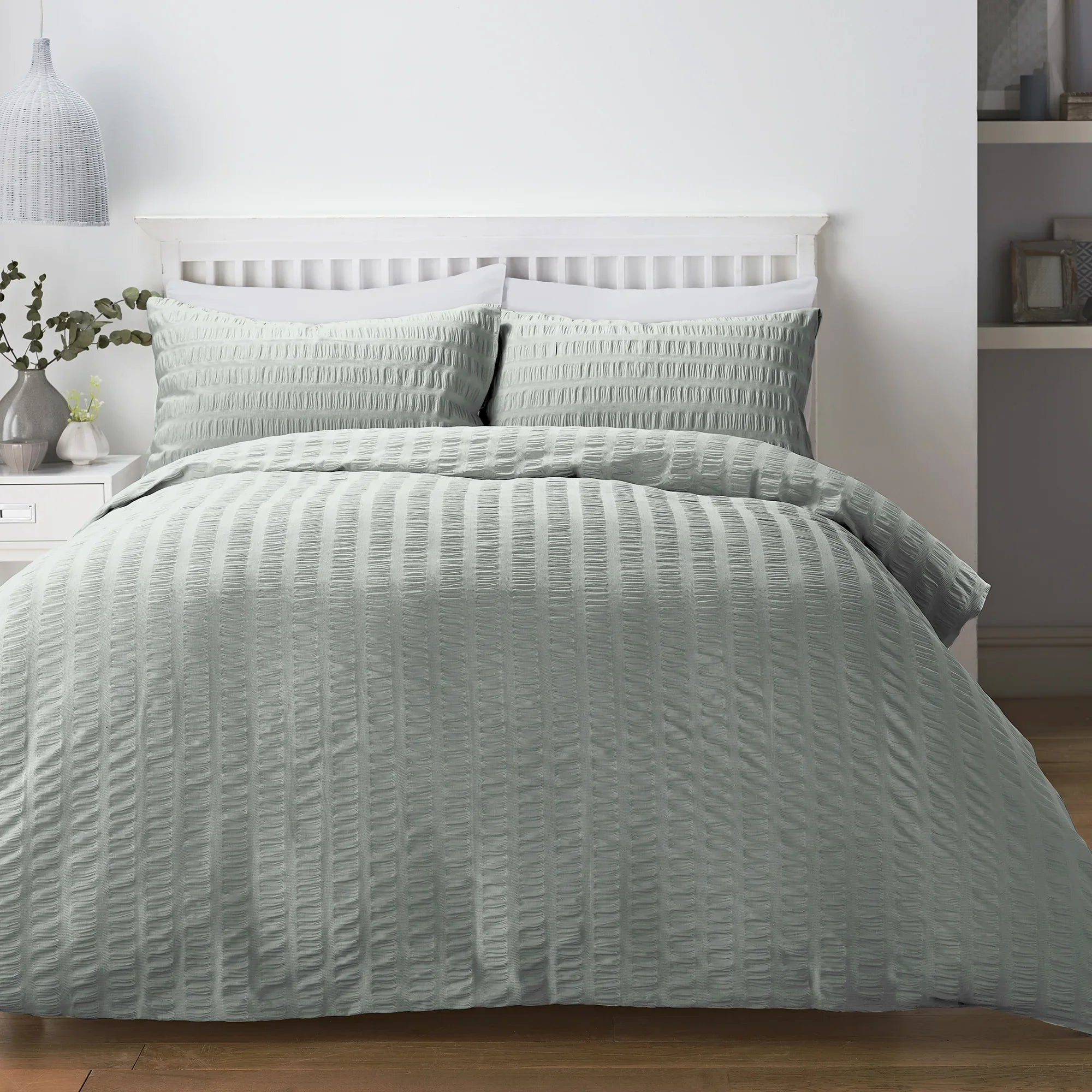 Serene Honley Seersucker Duvet Cover Set - Duck Egg