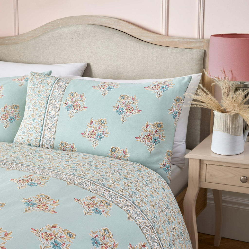 D & D Lorena Patchwork Duvet Cover Set - Duck Egg