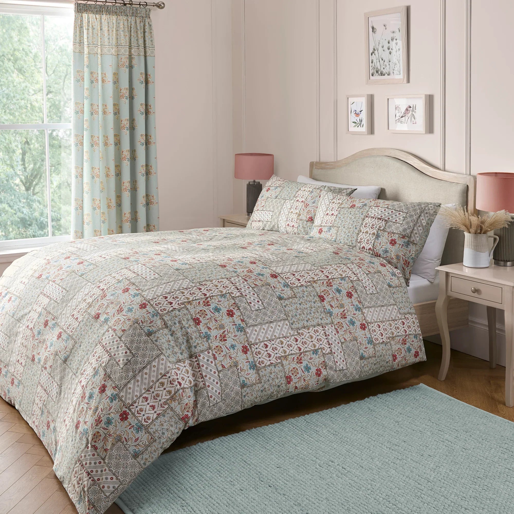 D & D Lorena Patchwork Duvet Cover Set - Duck Egg