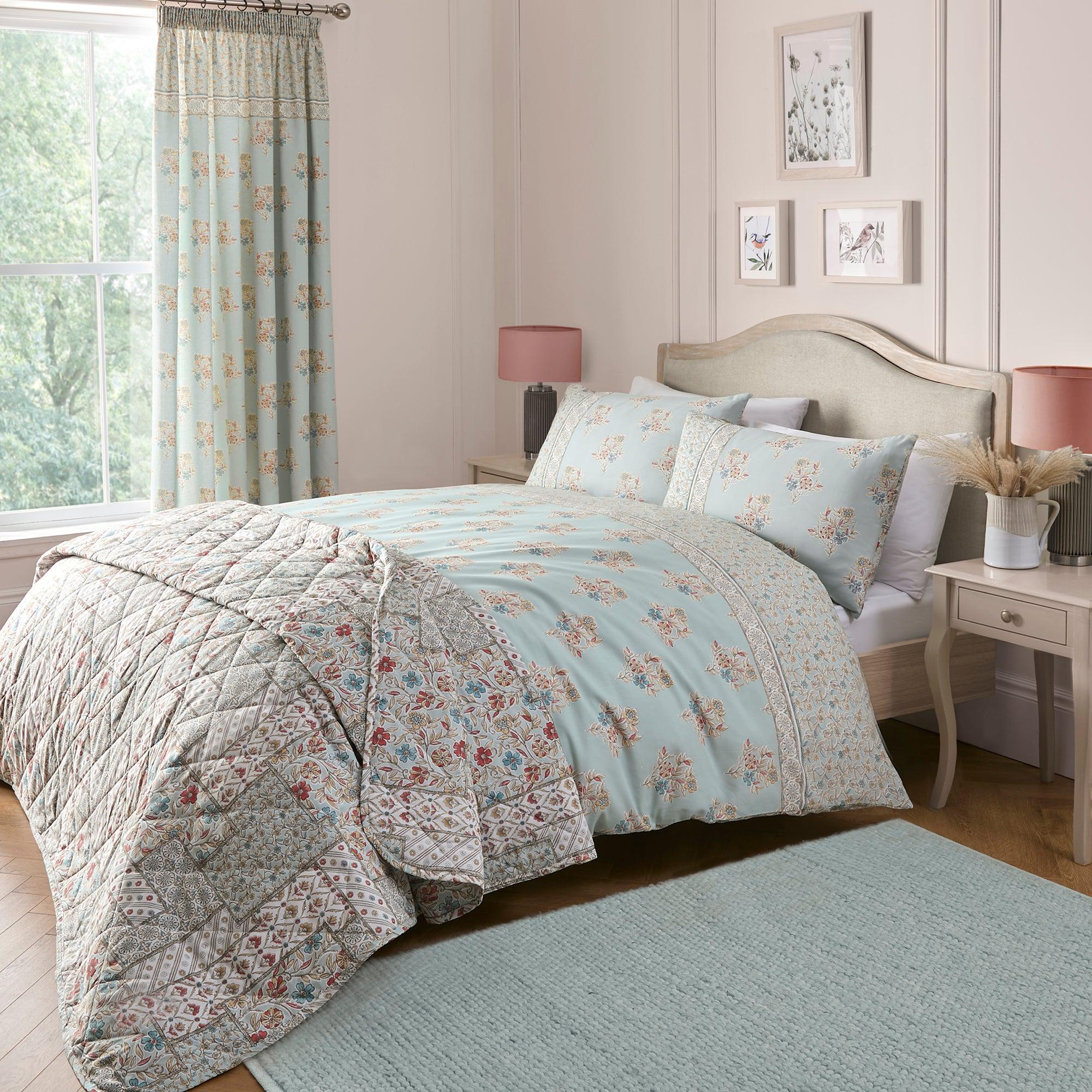D & D Lorena Patchwork Duvet Cover Set - Duck Egg