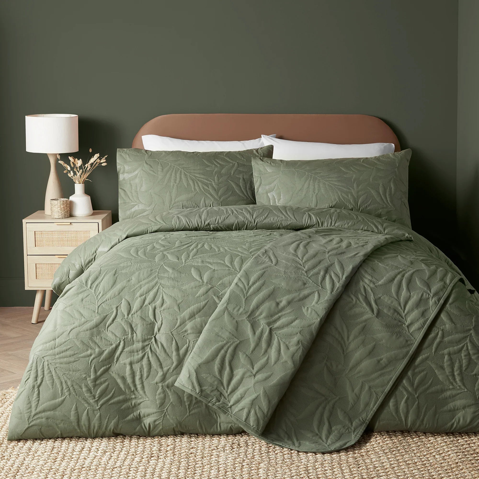 Serene Luana Duvet Cover Set - Dark Green