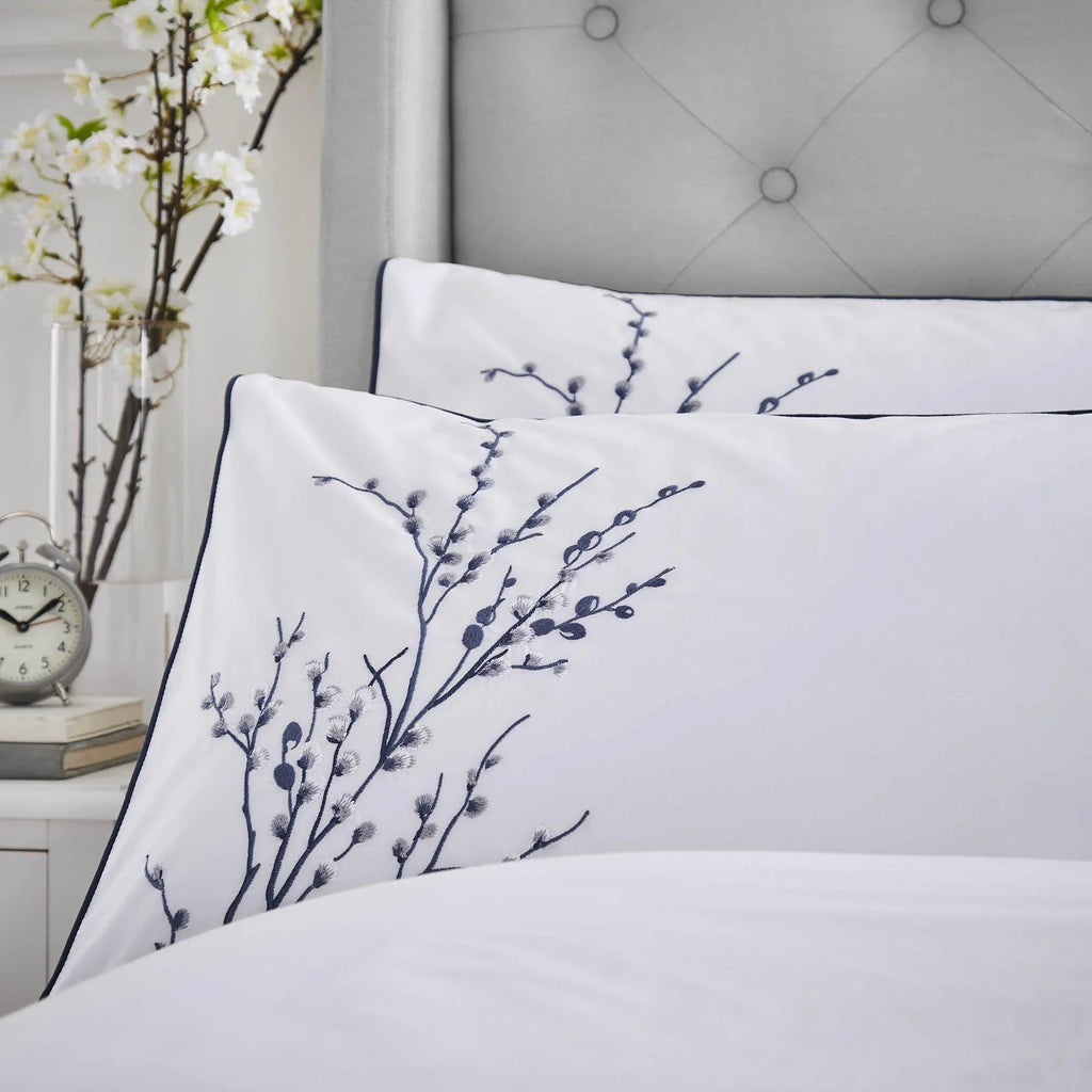 Laura Ashley Pussy Willow Embroidered Duvet Cover Set - Sprig