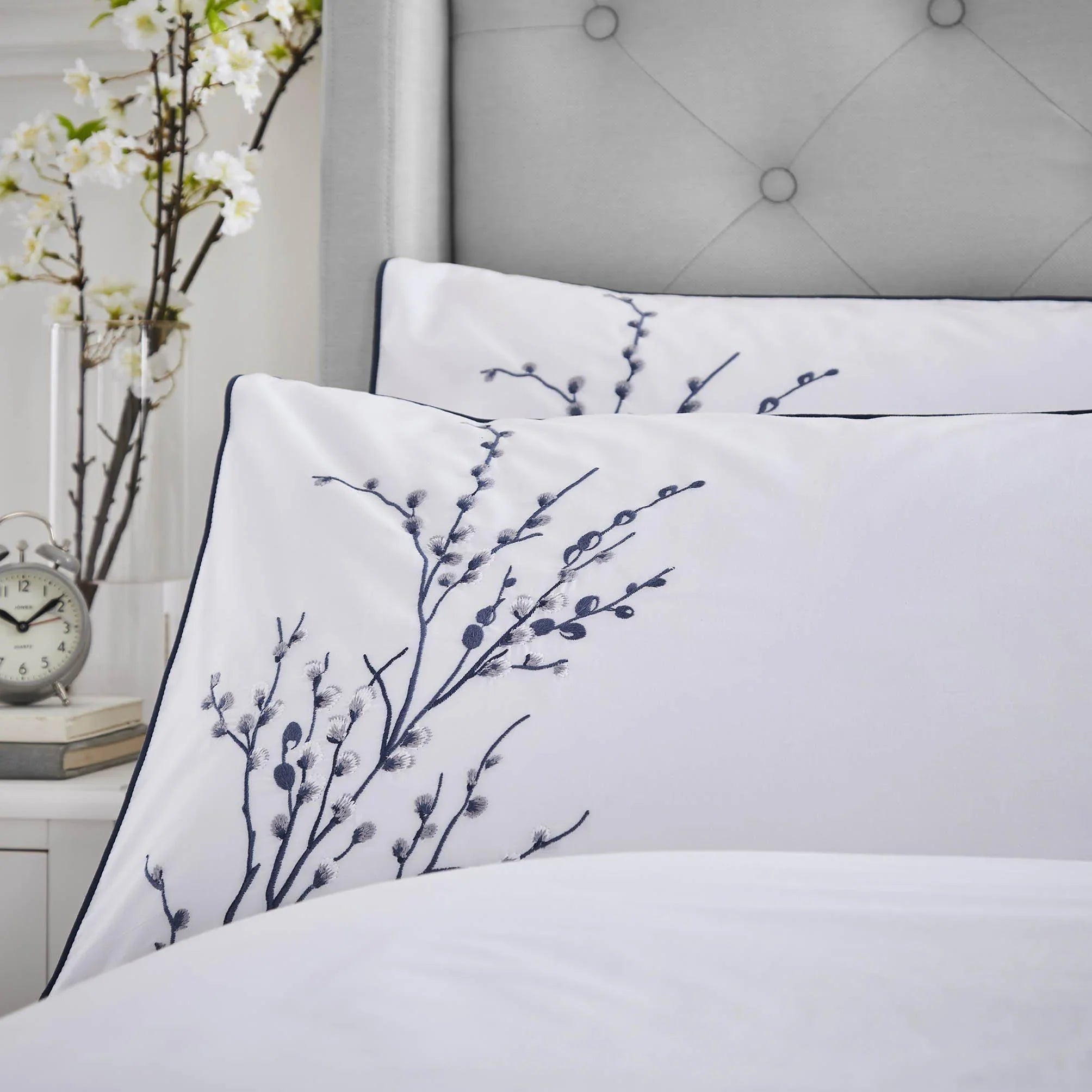 Laura Ashley Pussy Willow Embroidered Duvet Cover Set - Sprig