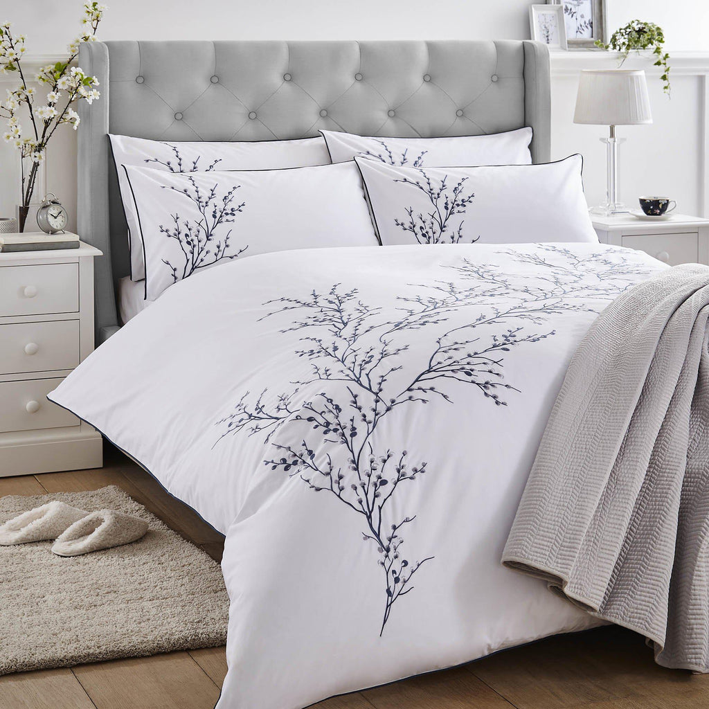 Laura Ashley Pussy Willow Embroidered Duvet Cover Set - Sprig