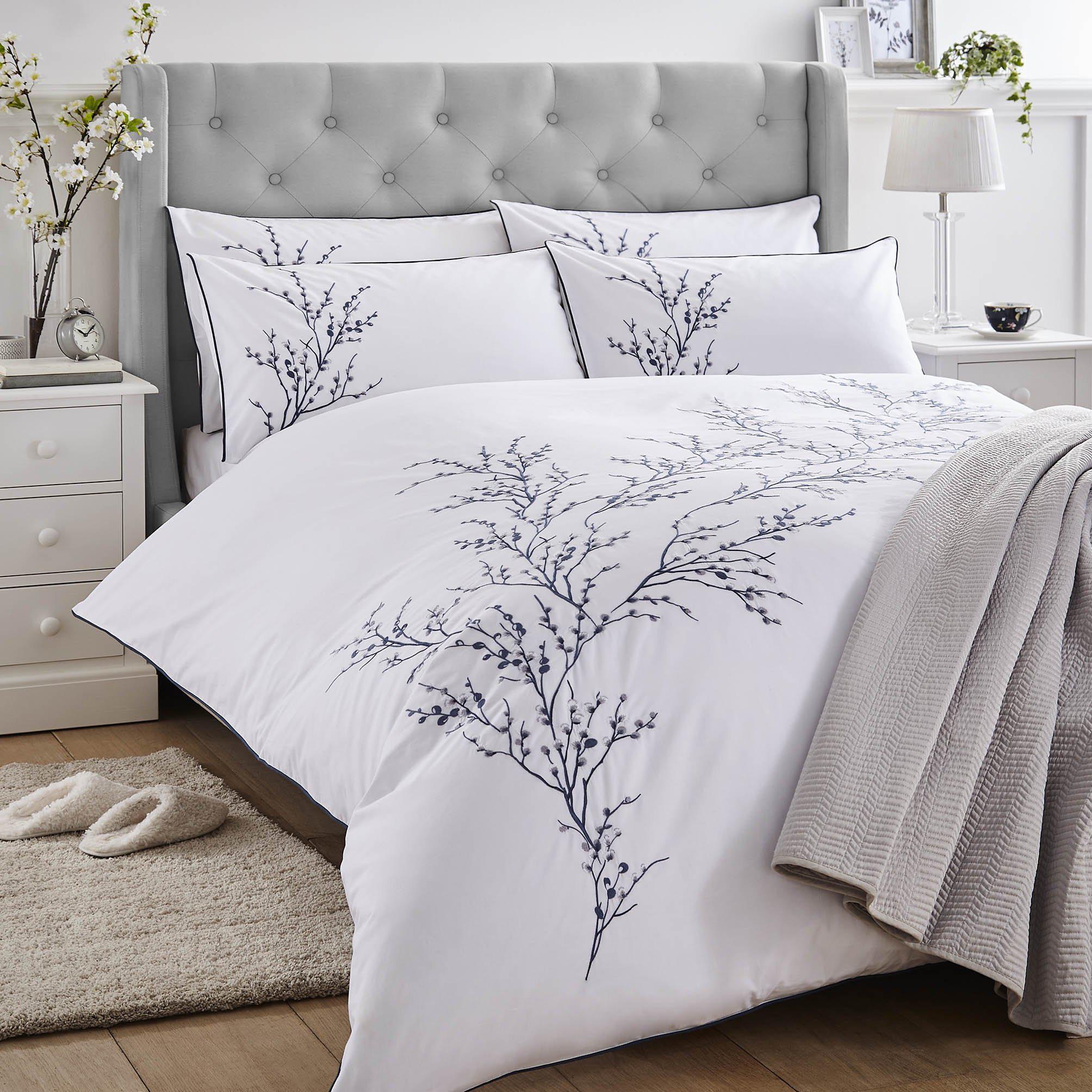 Laura Ashley Pussy Willow Embroidered Duvet Cover Set - Sprig