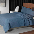 Linen Leaf Stonewash Duvet Cover Set - Denim