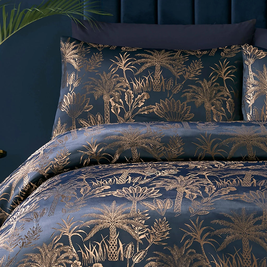Soiree Midnight Palm Jacquard Duvet Cover Set - Navy