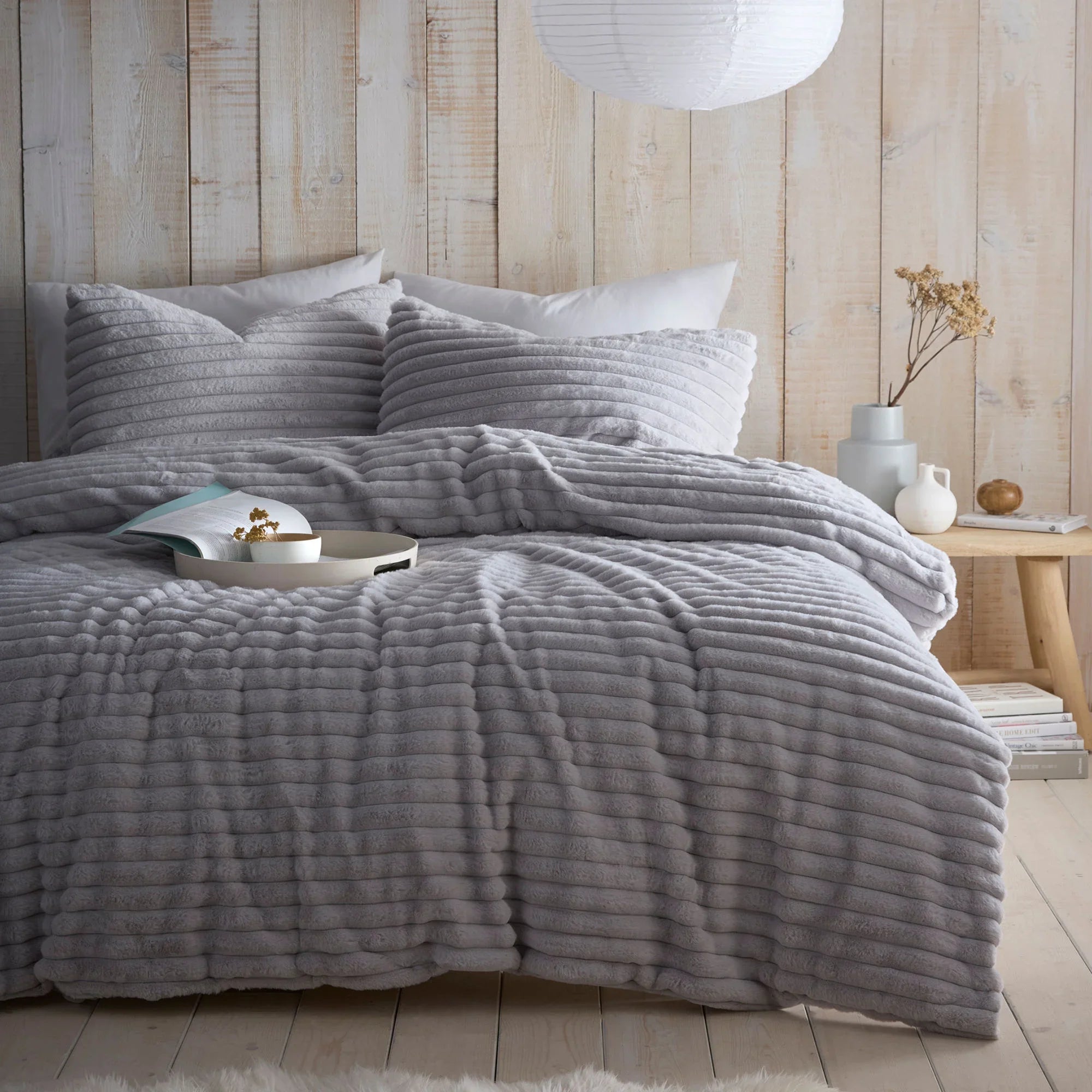 Appletree Hygge Morritz Faux Fur Duvet Cover Set - Grey