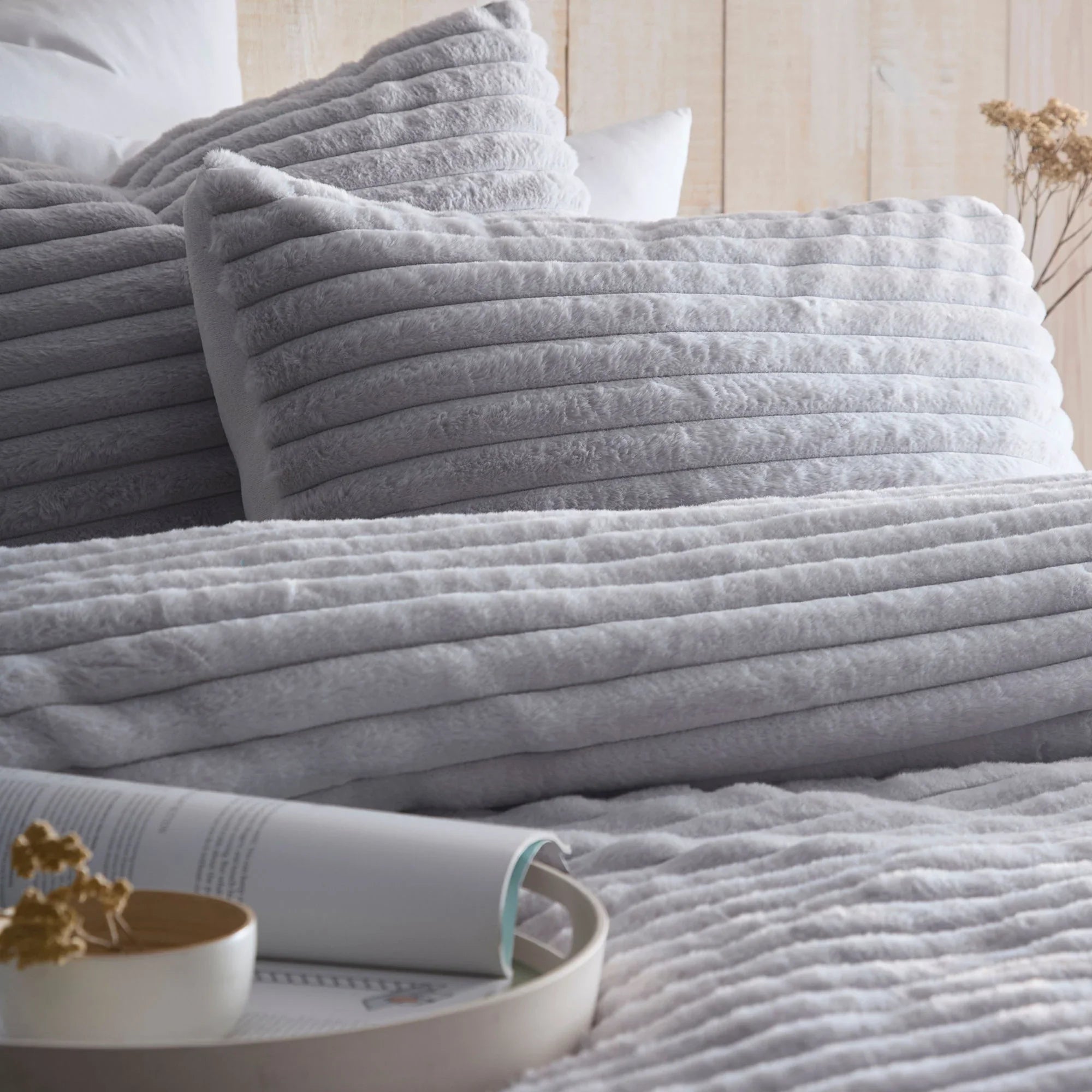 Appletree Hygge Morritz Faux Fur Duvet Cover Set - Grey