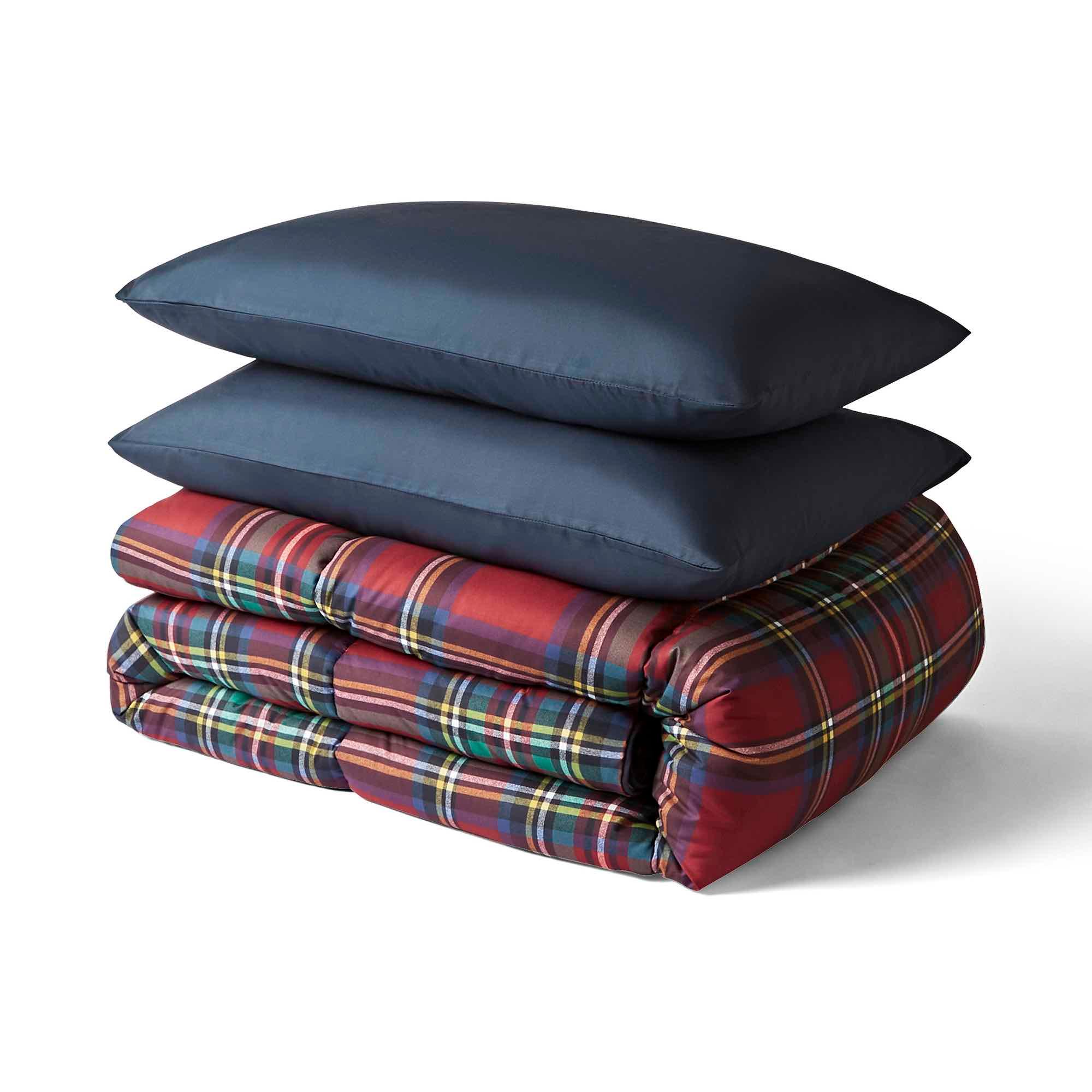 Night Lark Classic Tartan Coverless Duvet Set - Berry Red