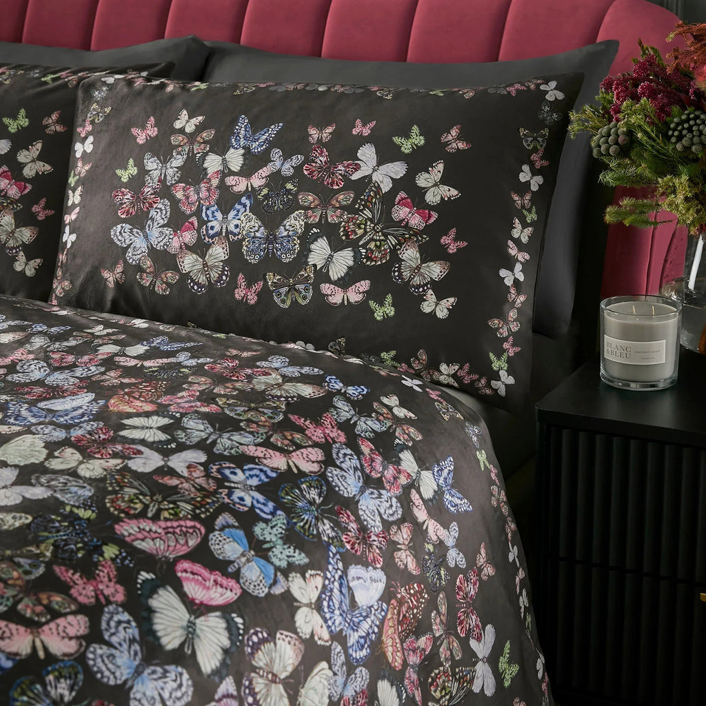 Soiree Papillon Velvet Duvet Cover Set - Charcoal