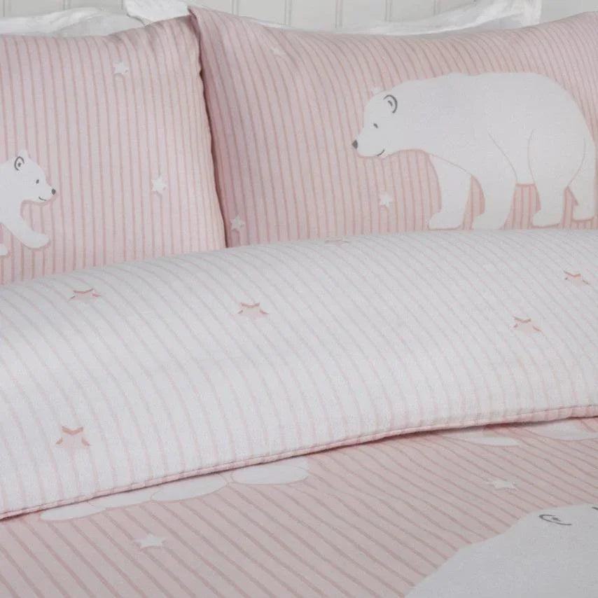 Polar Bear Brushed Cotton Duvet Set - Pink